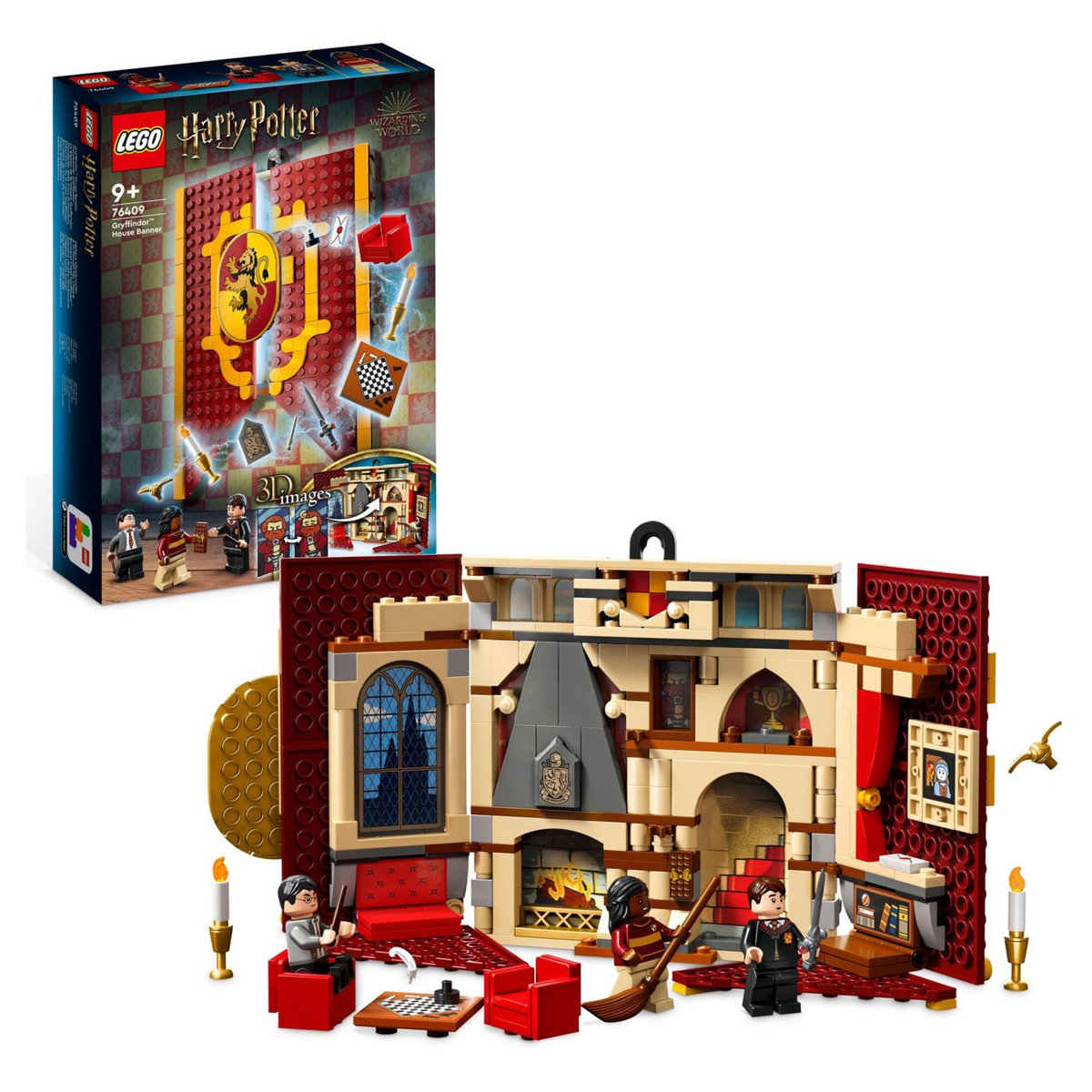 LEGO Harry Potter 76409 - Le blason de la maison Gryffondor, jouet avec 3 Minifigurines, Décoration Murale de la Salle Commune du Château de Poudlard, Collection