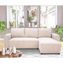 Voir la diapositive 2 : MARKET24 Canapé d'angle convertible réversible 3-4 places PHARELL - Velours côtelé beige - Coffre de rangement - L 230x P 155 x H 95