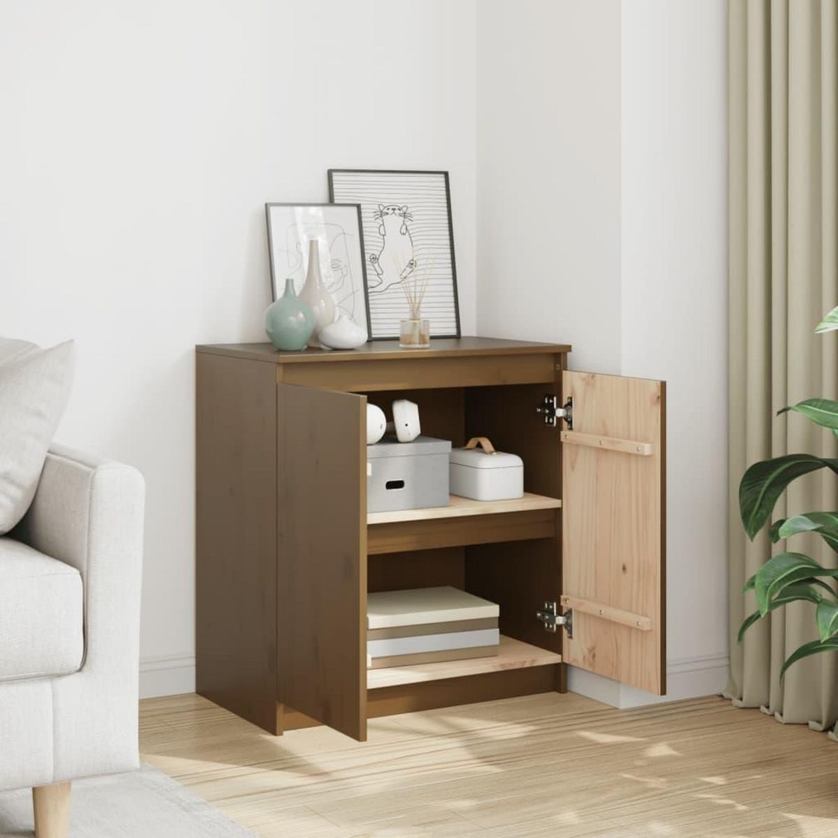 VIDAXL Armoire laterale marron miel 60x36x65 cm bois de pin massif