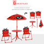 Voir la diapositive 2 : OUTSUNNY Ensemble salon de jardin enfant 4 pcs design coccinelle - table ronde + 2 chaises pliables + parasol - métal époxy oxford rouge