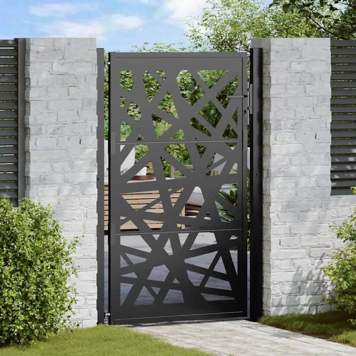 VIDAXL Portail de jardin noir 105x155 cm acier conception de lumiere