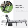 Voir la diapositive 4 : OUTSUNNY Bain de soleil transat pliable inclinable avec poignée, pochette rangement et matelas grand confort gris