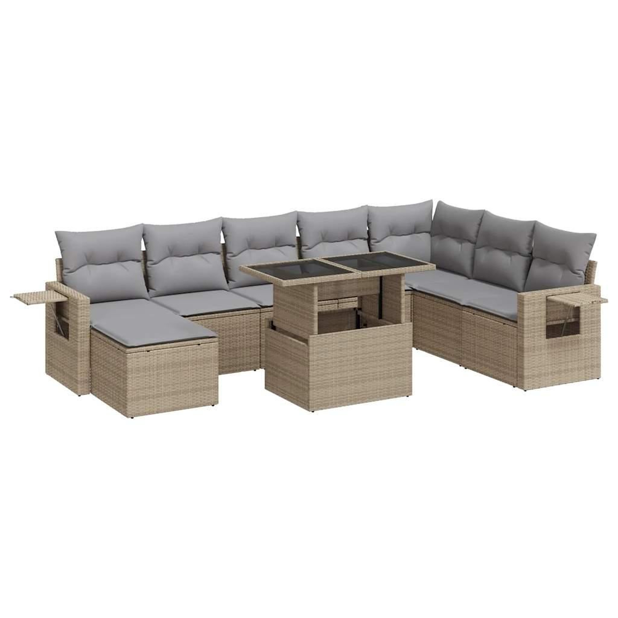 Voir la diapositive 2 : VIDAXL Salon de jardin avec coussins 9 pcs beige resine tressee