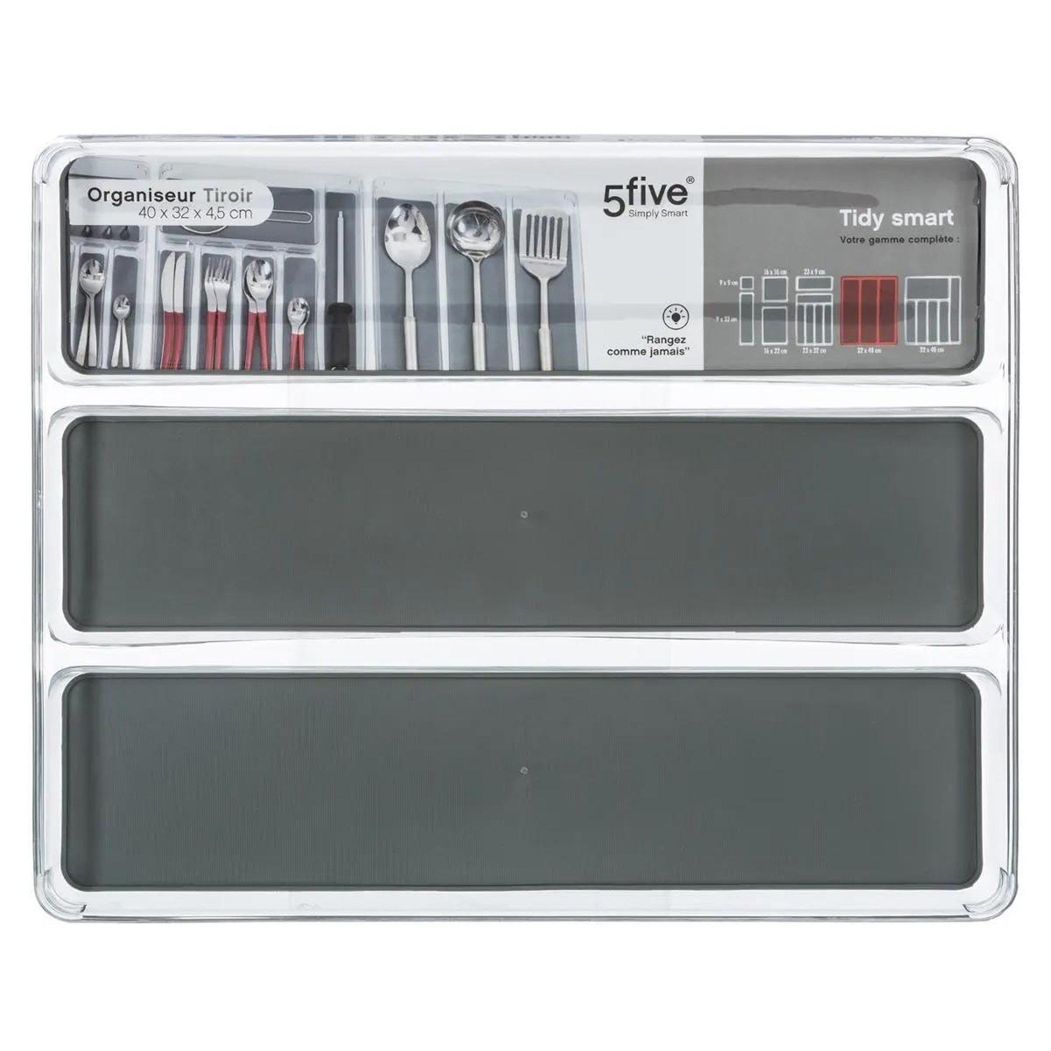 Voir la diapositive 4 : FIVE Range-couverts  3 compartiments  40cm gris