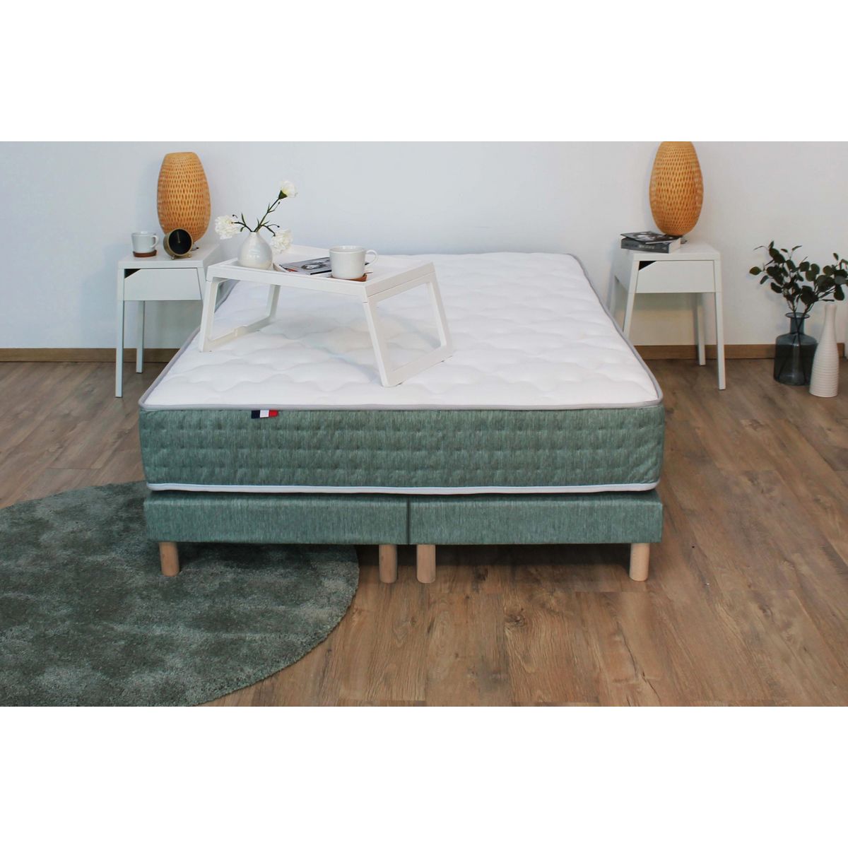 Sommier Tapissier à Lattes Vert 2X90x200 cm HYGGE