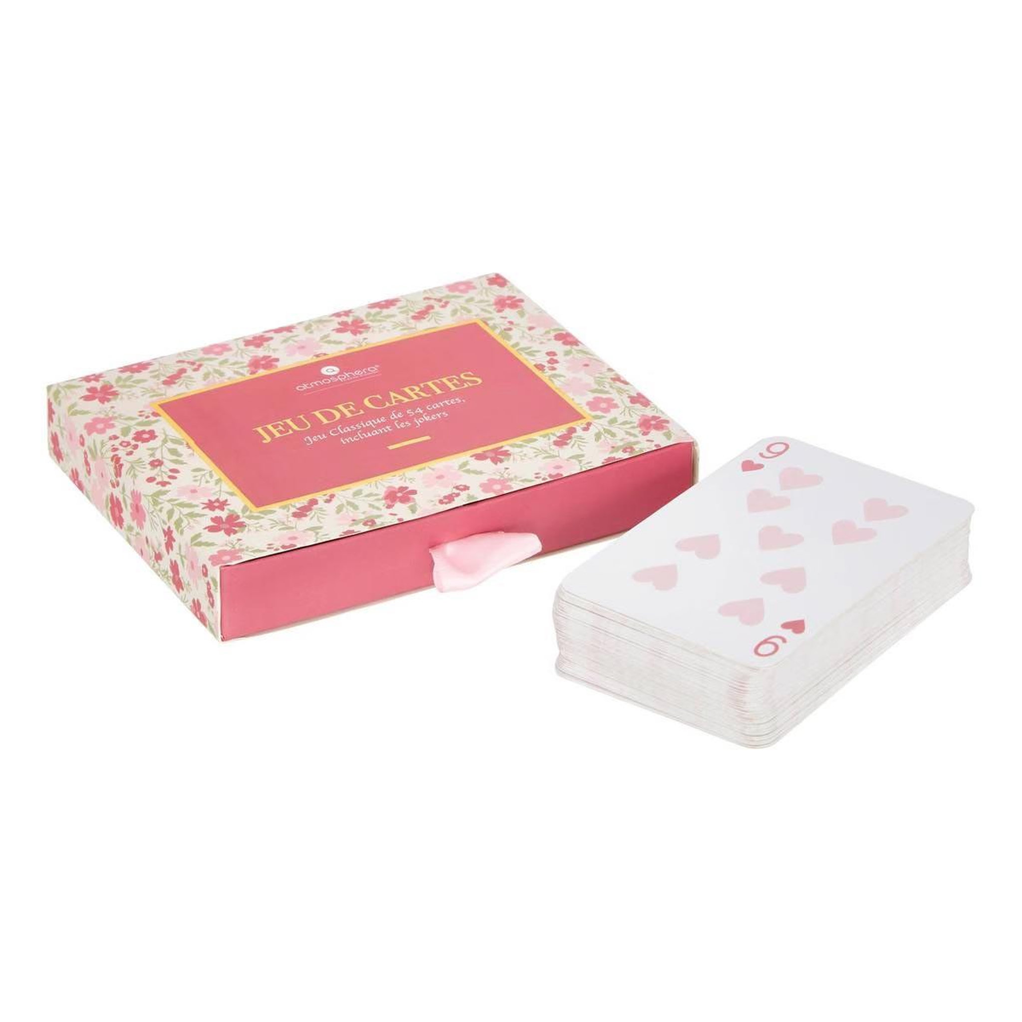 ATMOSPHERA Coffret jeu de 54 cartes  fleur  12cm rose