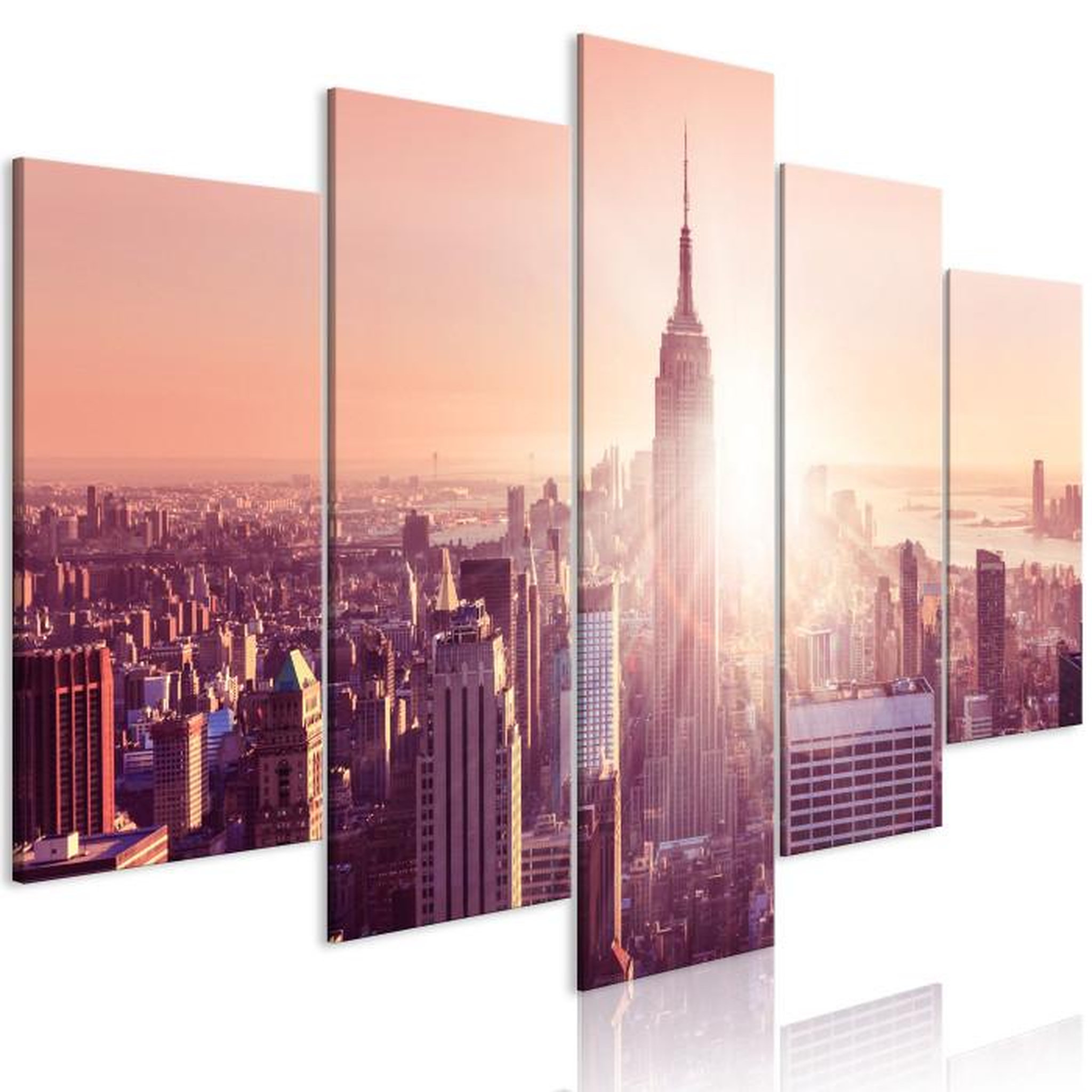 Paris Prix Tableau 5 Panneaux  Sun Over Manhattan Wide Orange. Coloris disponibles : Multicolore