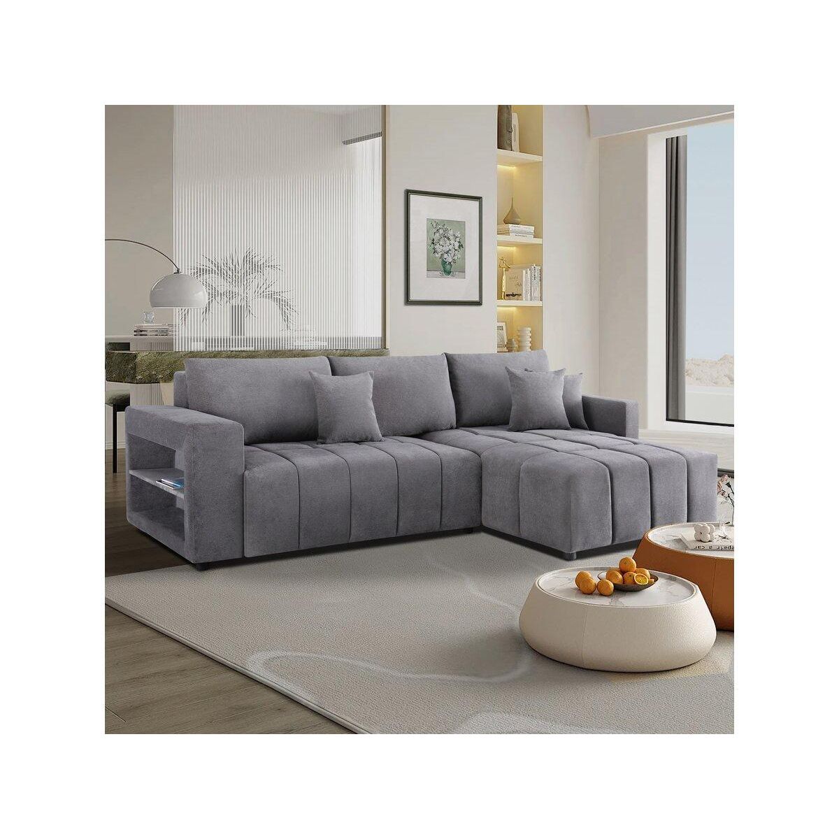 Habitat et Jardin Canapé d'angle convertible tissu chenille 3 places -  Trocadero  - Gris