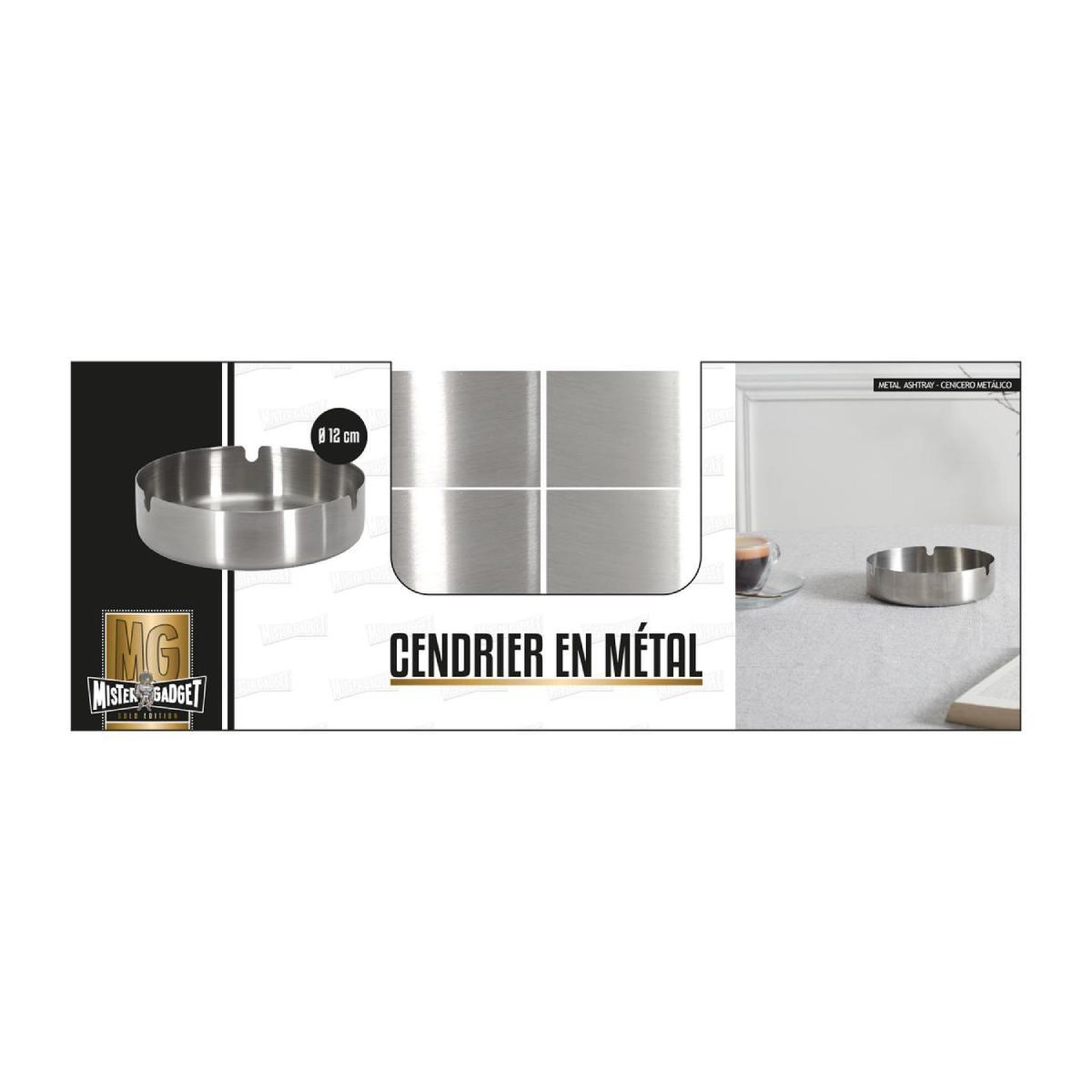 Voir la diapositive 4 : MISTER GADGET Cendrier design rond  métal  12cm argent