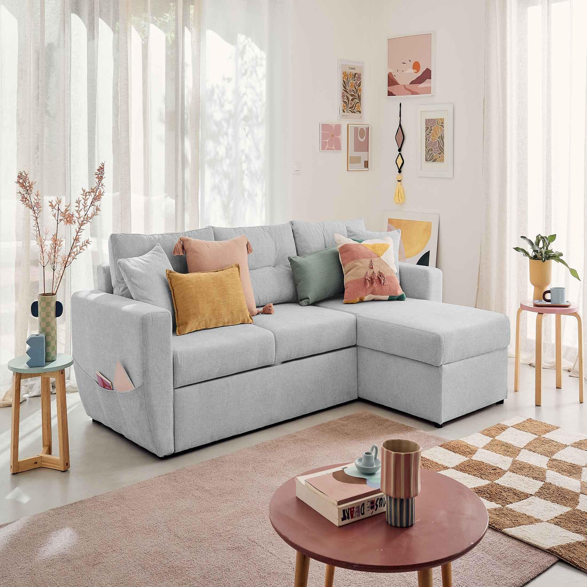 Voir la diapositive 5 : BEST MOBILIER Astoria - canapé d'angle réversible 4 places - convertible avec coffre - en tissu texturé