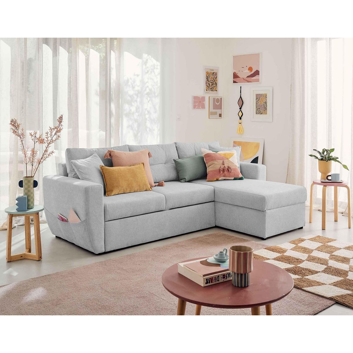 BEST MOBILIER Astoria - canapé d'angle réversible 4 places - convertible avec coffre - en tissu texturé