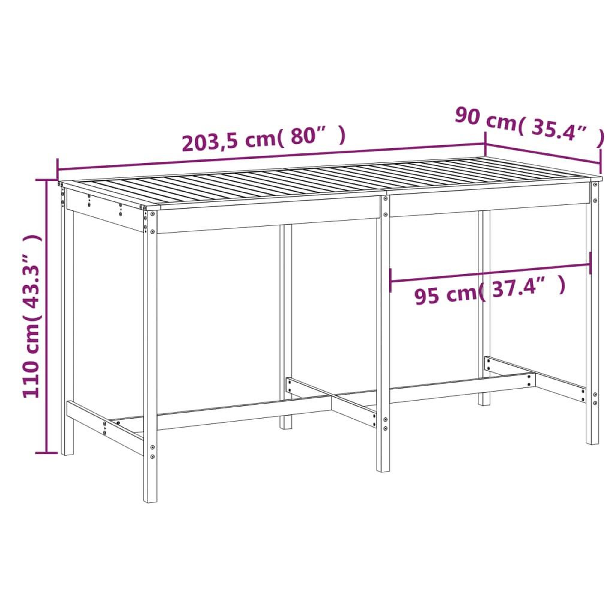 Voir la diapositive 6 : VIDAXL Table de jardin blanc 203,5x90x110 cm bois massif de pin