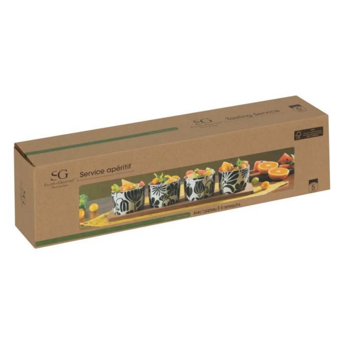 SECRET DE GOURMET Service Apéritif 5 Pièces  Twisted Lime  41cm Noir & Banc