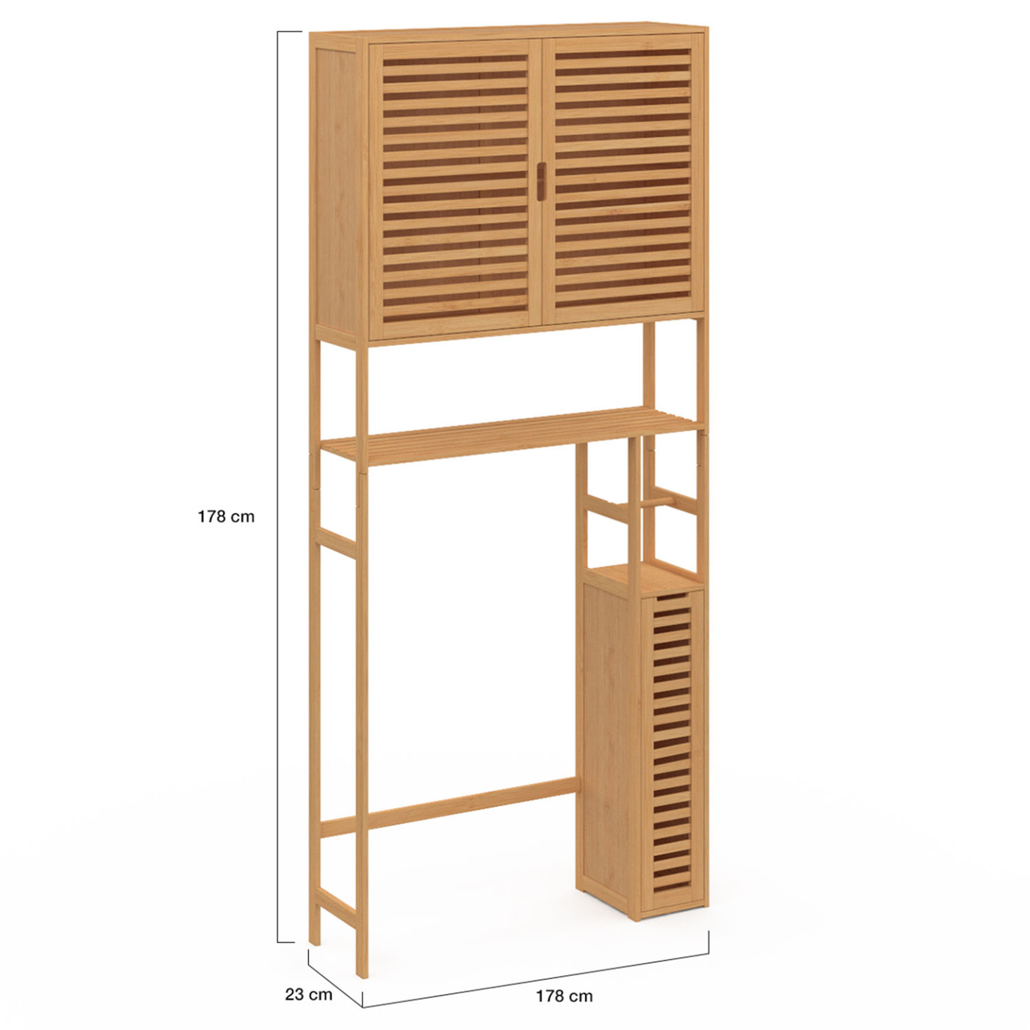 Voir la diapositive 5 : ID MARKET Meuble wc 3 en 1 avec armoires de rangement bambou bea