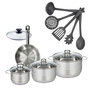 Voir la diapositive 1 : Fackelmann Set poêle 20 cm en inox et couvercle, 3 faitouts inox 16, 20 et 24 cm et 5 ustensiles Fackelmann Eterna