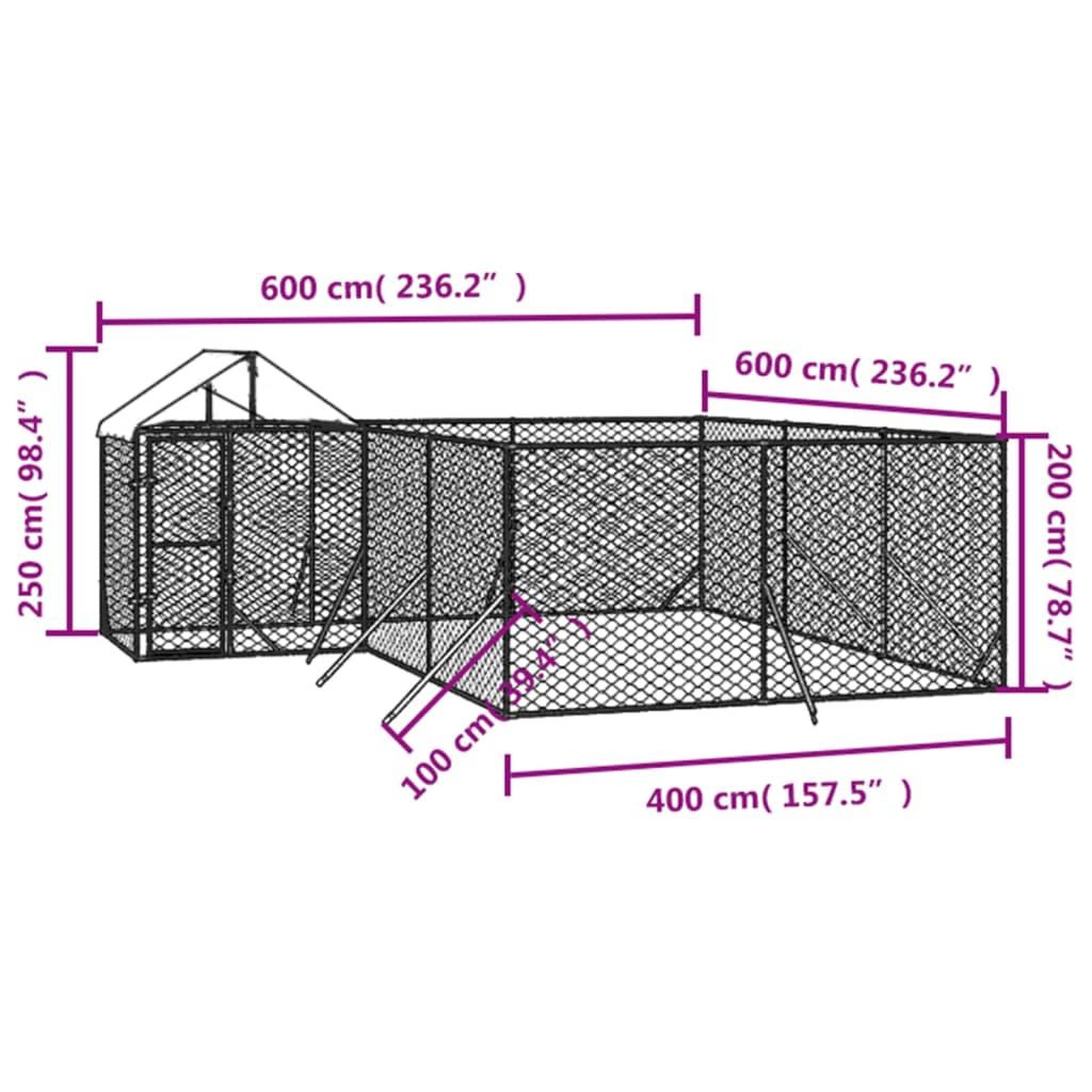 Voir la diapositive 4 : VIDAXL Chenil d'exterieur pour chiens avec toit argente 6x6x2,5 m