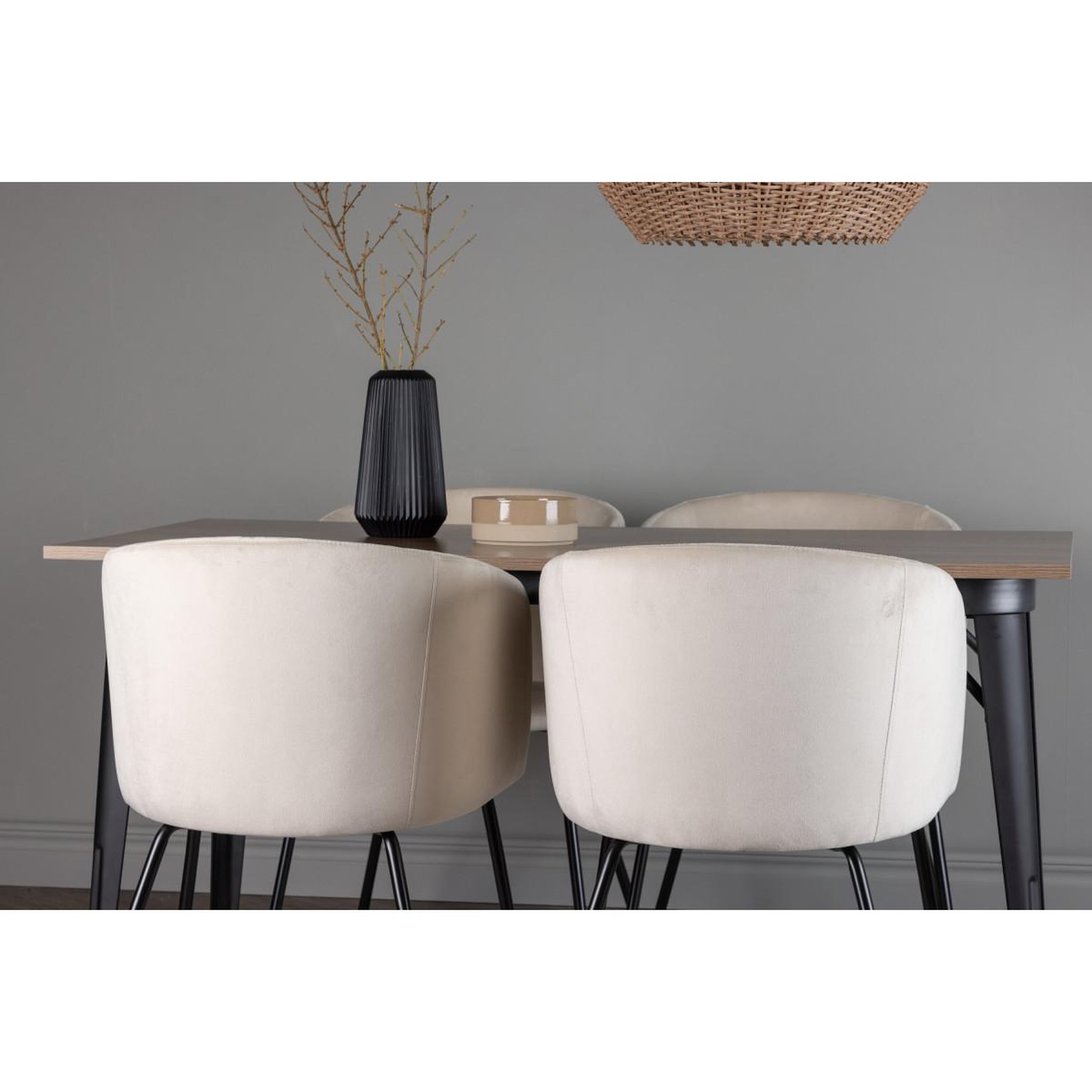 Voir la diapositive 6 : Paris Prix Ensemble table à manger & 4 chaises velours  tempe & berit  140cm naturel & beige