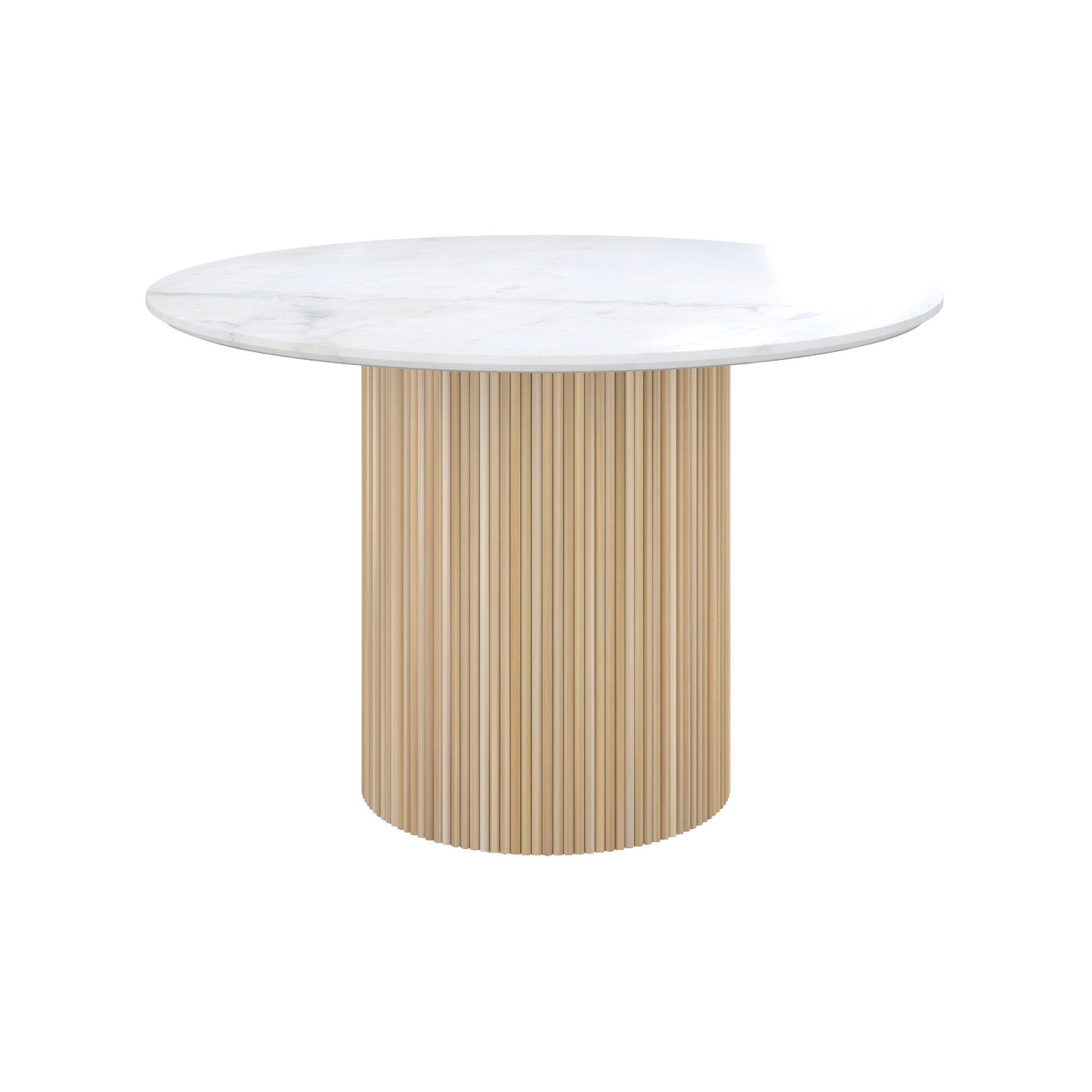 MAISON PAVANE Table ronde 4 personnes en marbre blanc et bois de manguier d120 cm-agathe
