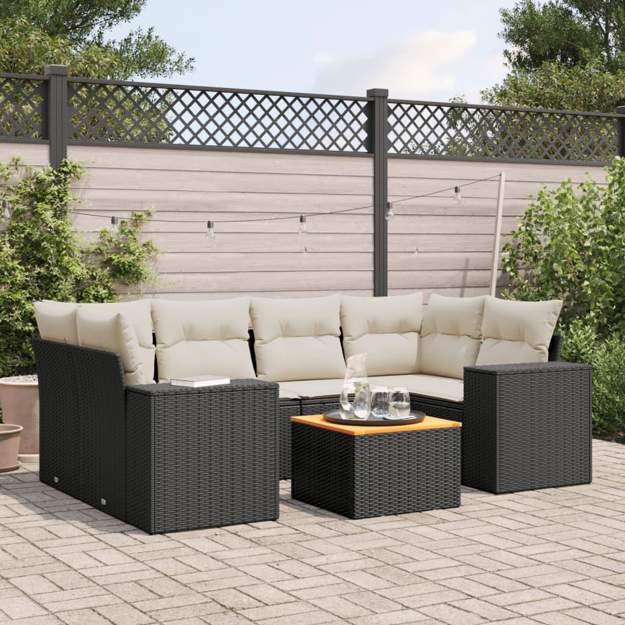 VIDAXL Salon de jardin 7 pcs avec coussins noir resine tressee