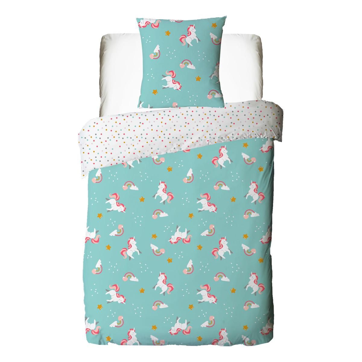 FUTURE HOME Parure de lit enfant réversible imprimé Licorne 140x200cm