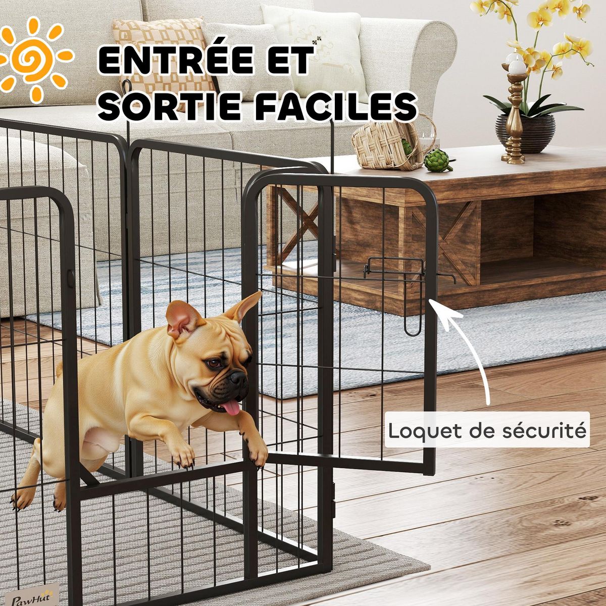 PAWHUT Parc enclos chien 16 panneaux modulables pliable porte verrouillable acier époxy noir