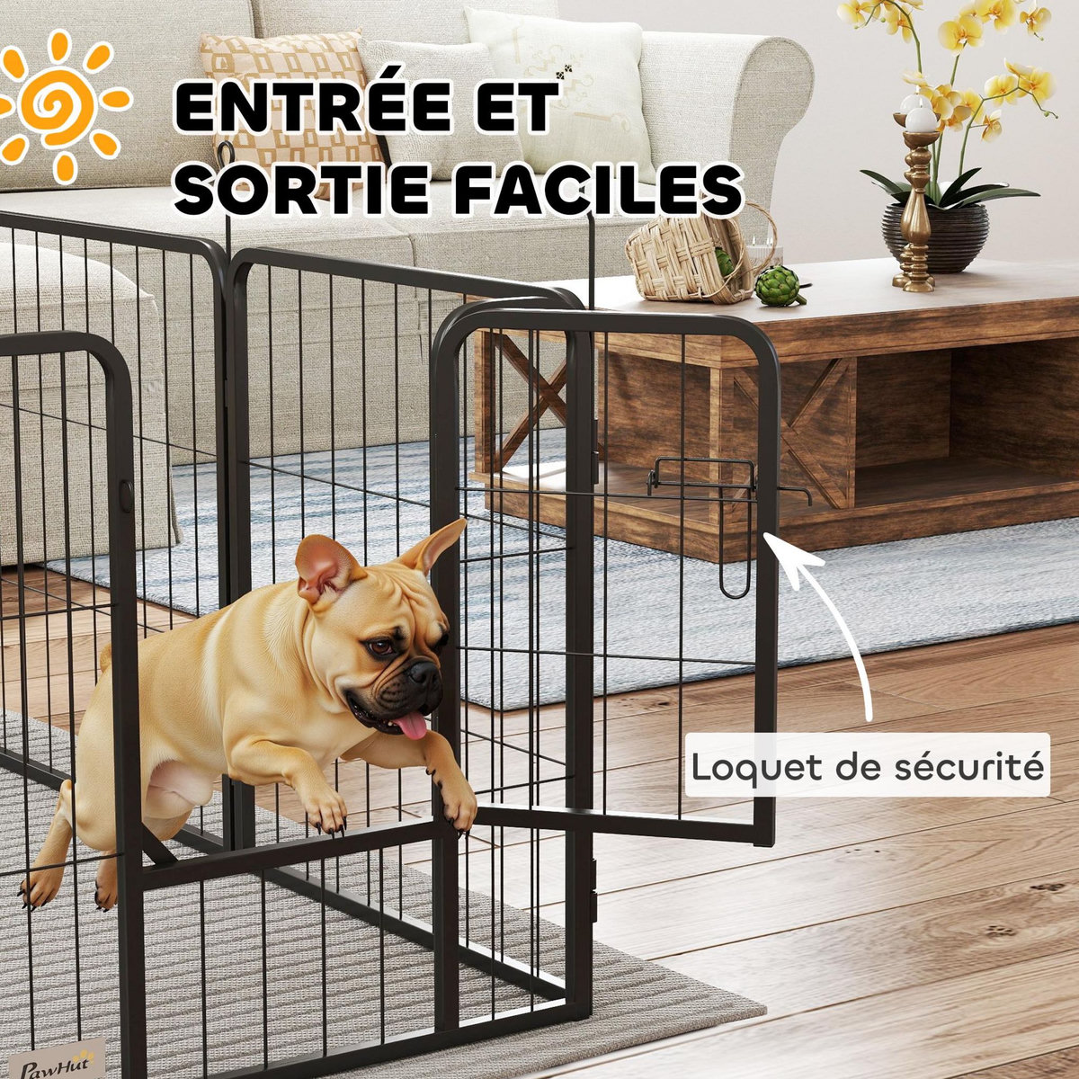 PAWHUT Parc enclos chien 16 panneaux modulables pliable porte verrouillable acier époxy noir