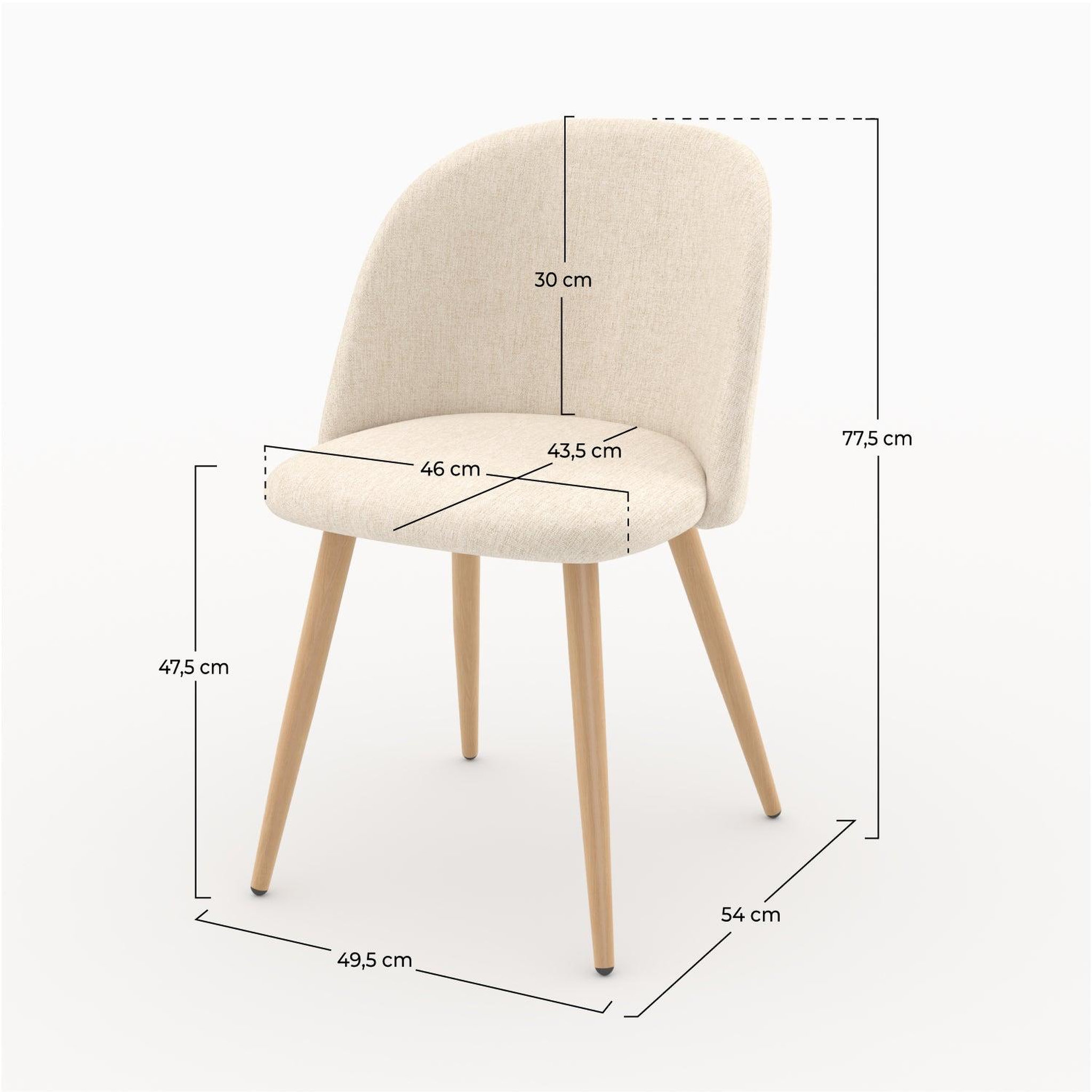 Voir la diapositive 4 : MAISON PAVANE Lot de 2 chaises en tissu beige et pieds en métal-cozy