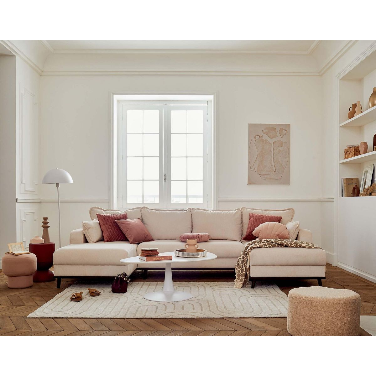 LISA DESIGN Albane - canapé panoramique en u - 7 places - convertible avec coffre - en velours côtelé