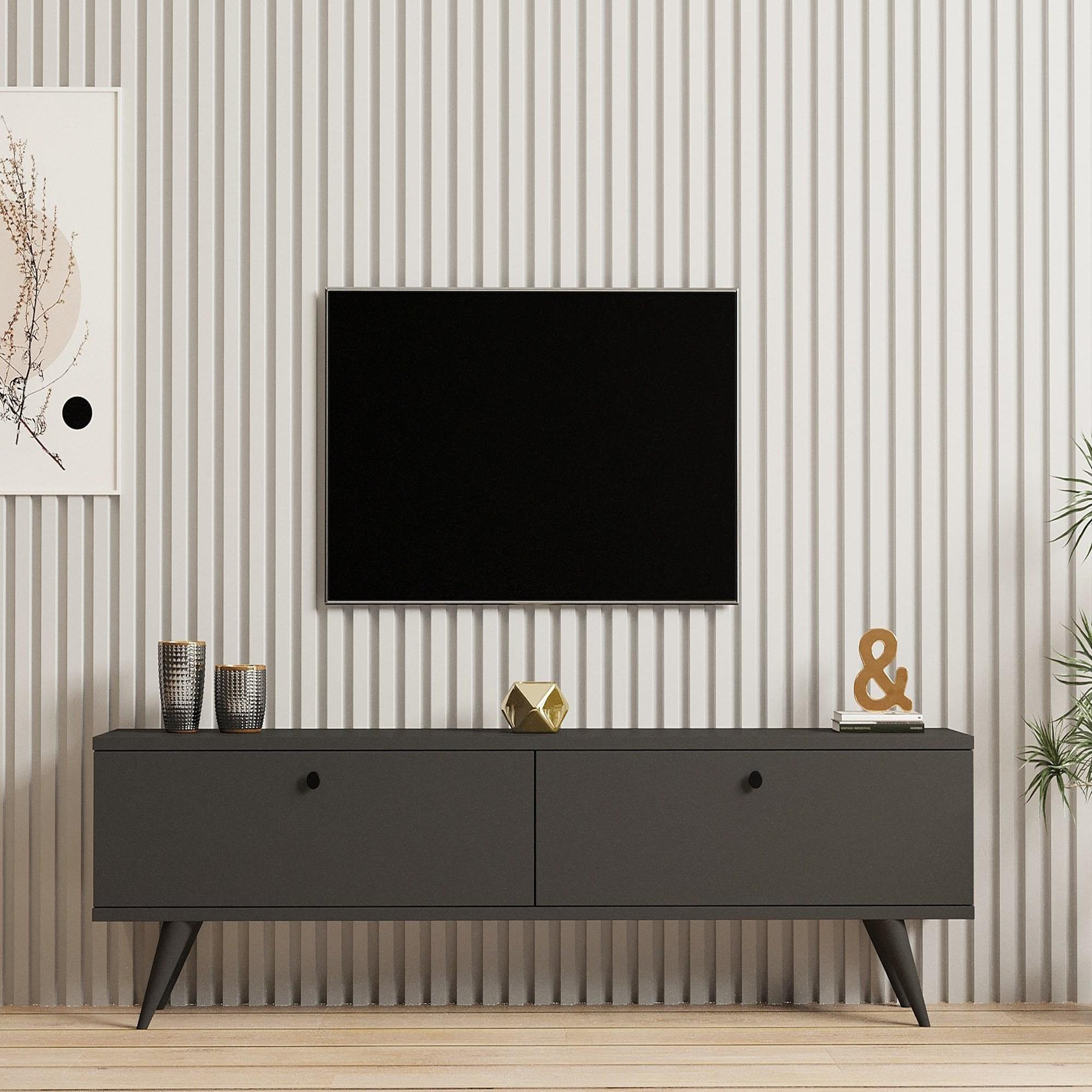 Voir la diapositive 4 : Habitat et Jardin Meuble tv en bois  parlak  - 160 x 25 x 40 cm - gris anthracite