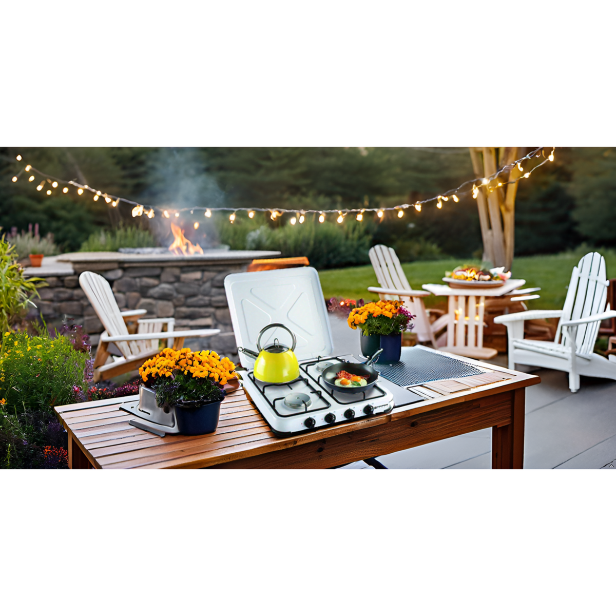 Kemper Réchaud gaz portable 4 feux 4650W Blanc laqué Couvercle KEMPER