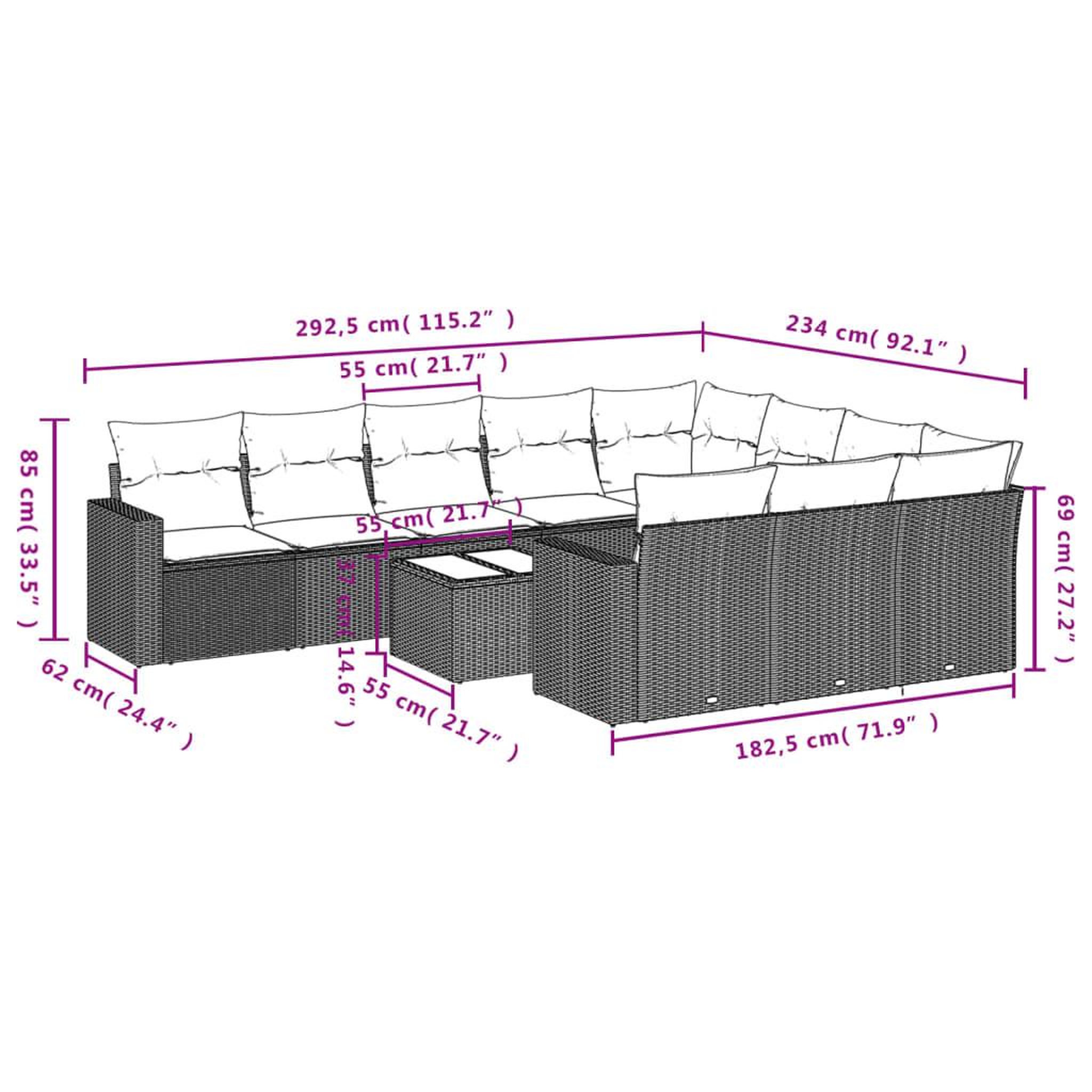 Voir la diapositive 4 : VIDAXL Salon de jardin et coussins 11 pcs marron resine tressee
