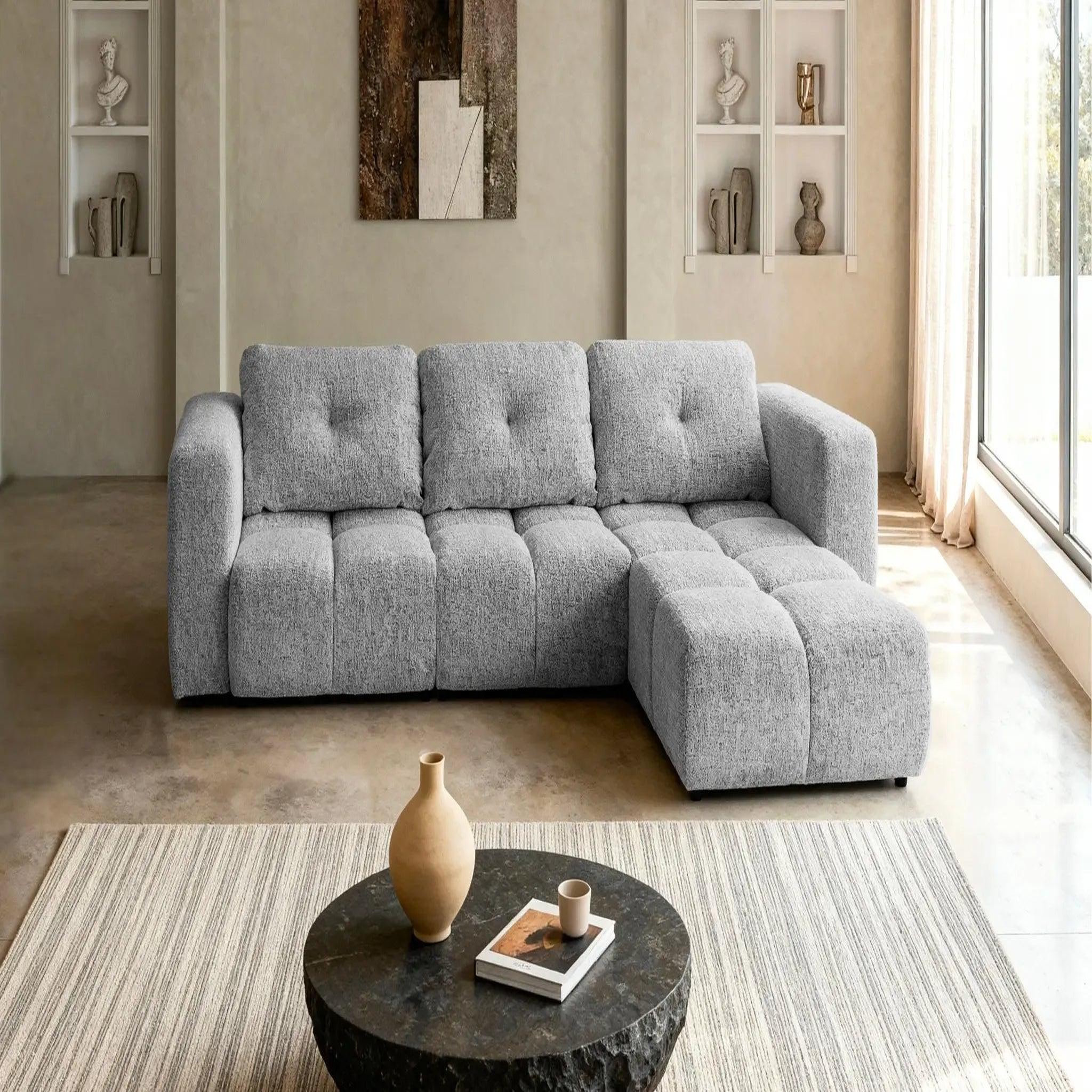Voir la diapositive 3 : CASANOVA PARIS Romy 4 places - canapé d'angle convertible tissu chenille 4 places