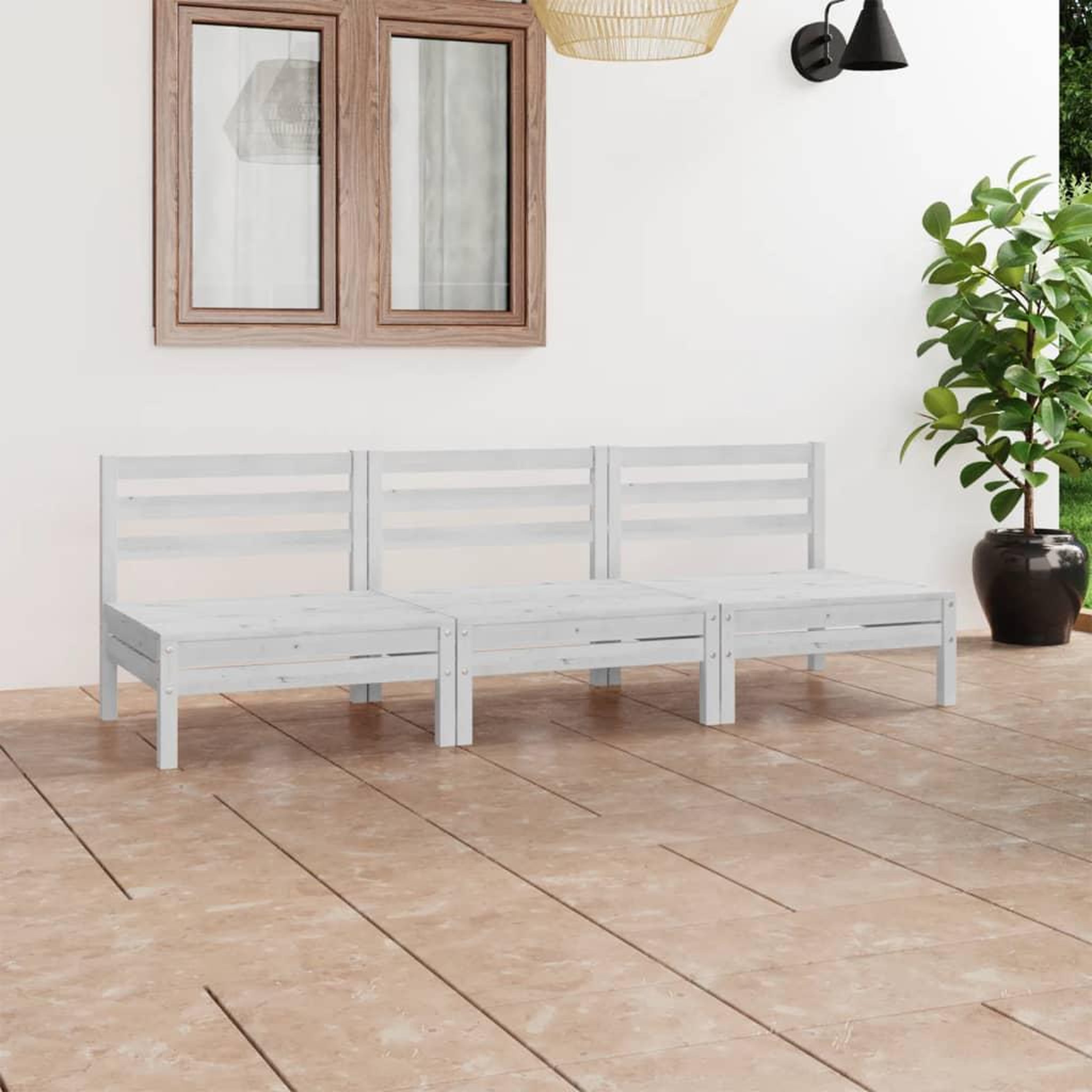 Voir la diapositive 1 : VIDAXL Salon de jardin 3 pcs Blanc Bois de pin massif