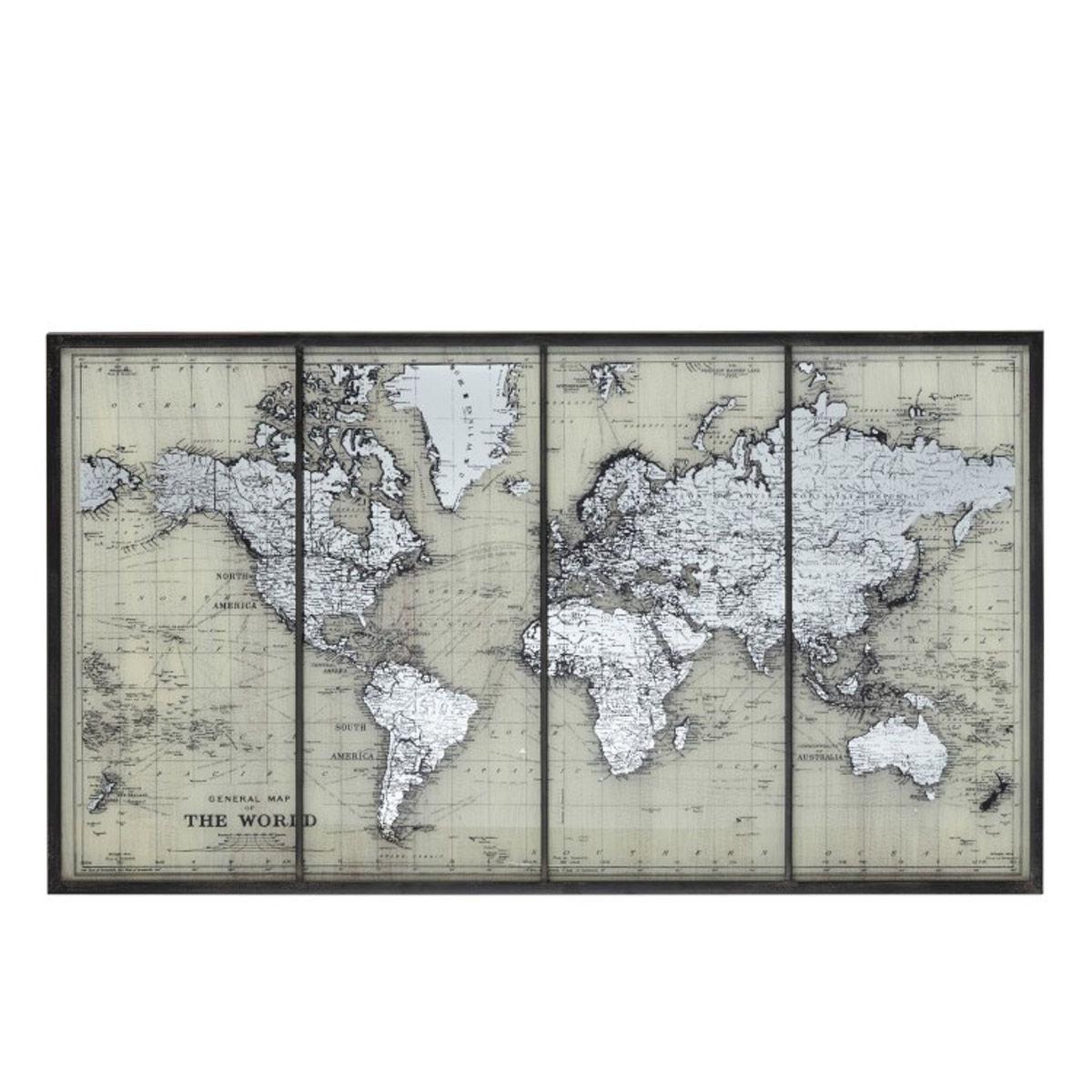 J-LINE Tableau déco en verre  mappemonde  81x143cm gris