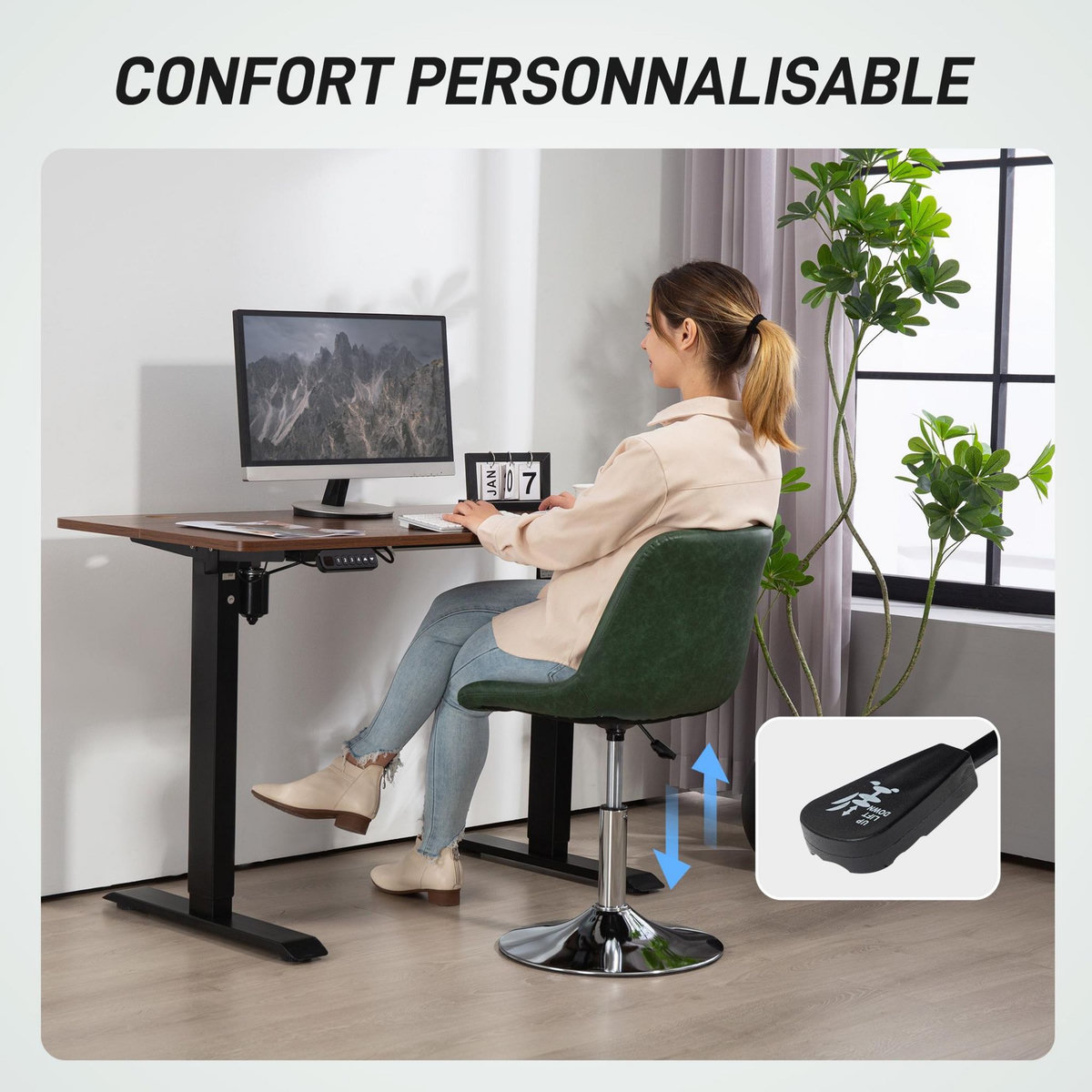 HOMCOM Chaise de bureau design Chesterfield capitonné revêtement synthétique vert vieilli avec surpiqûres