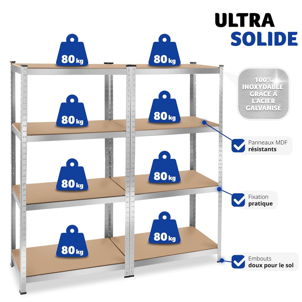 tectake Étagère pour charges lourdes structure en acier galvanisé argent 160 x 160 x 40 cm, 640 kg