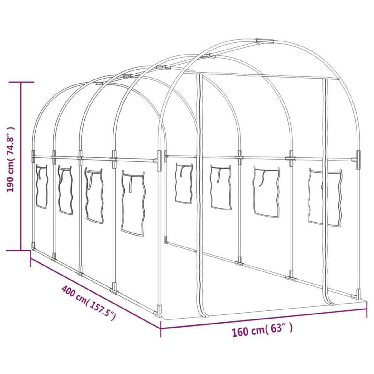 VIDAXL Serre Transparent 160x400x190 cm PVC et acier enduit de poudre