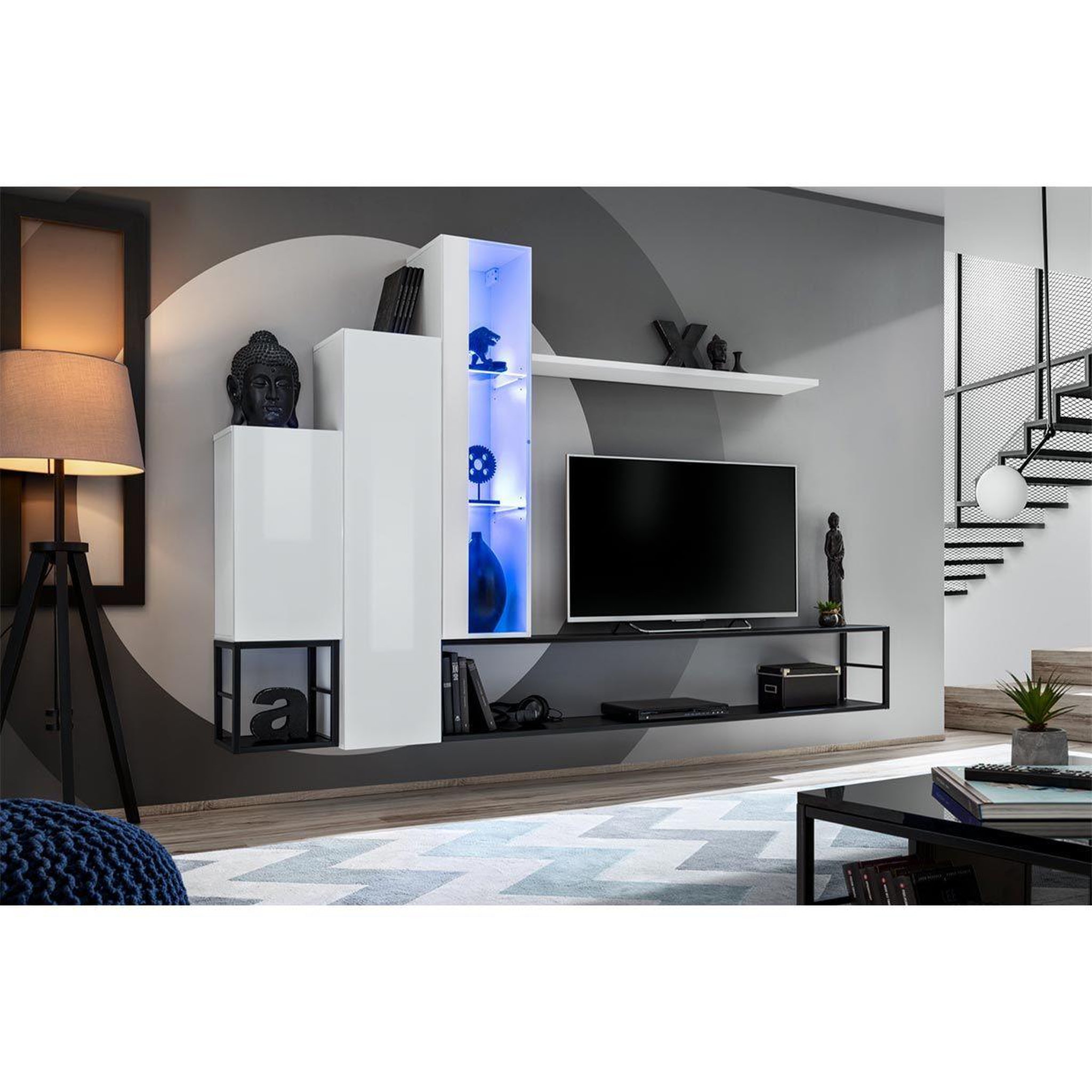 Voir la diapositive 2 : Paris Prix Ensemble meuble tv design  switch viii  240cm blanc & noir