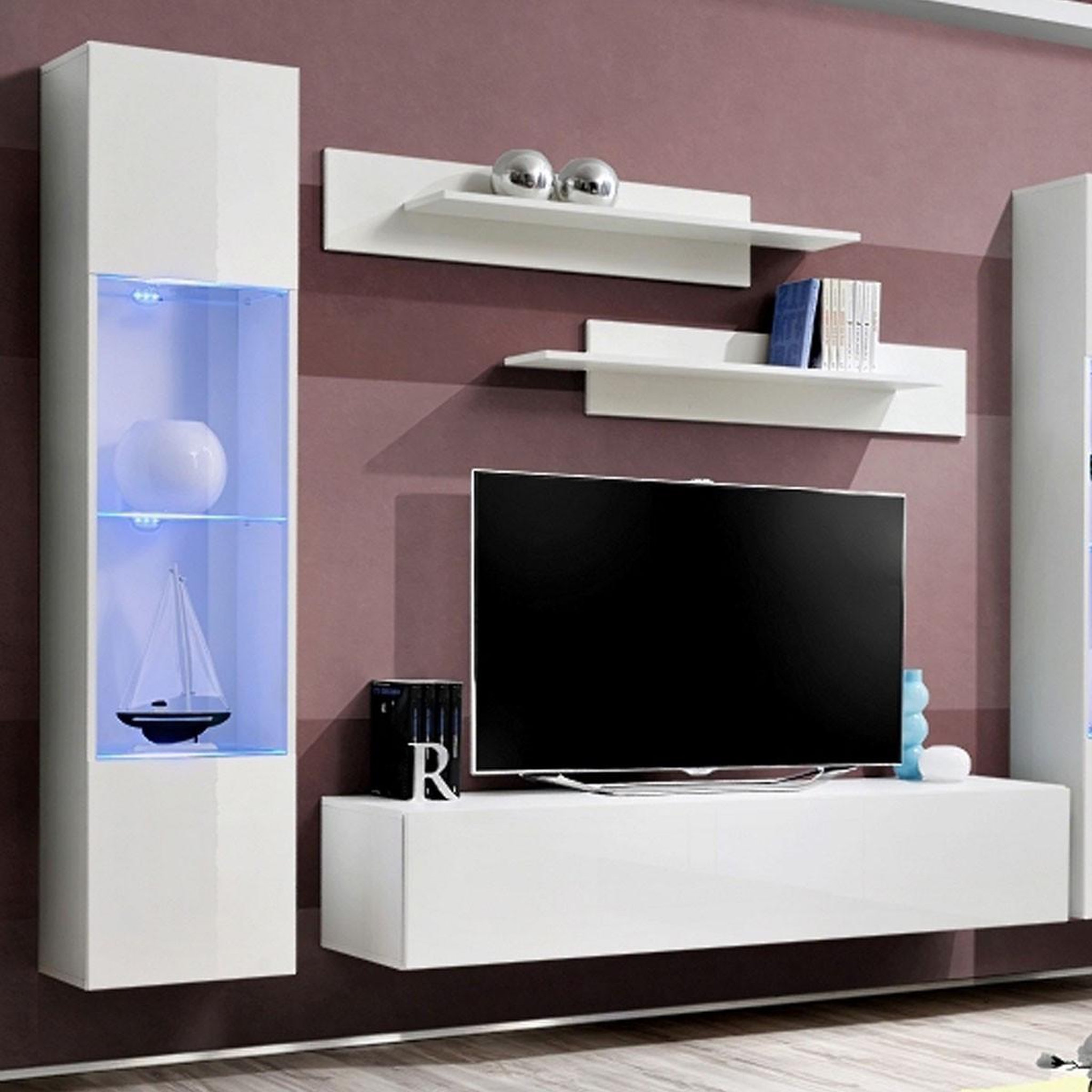 Voir la diapositive 2 : Paris Prix Ensemble meuble tv mural  fly a3  260cm blanc