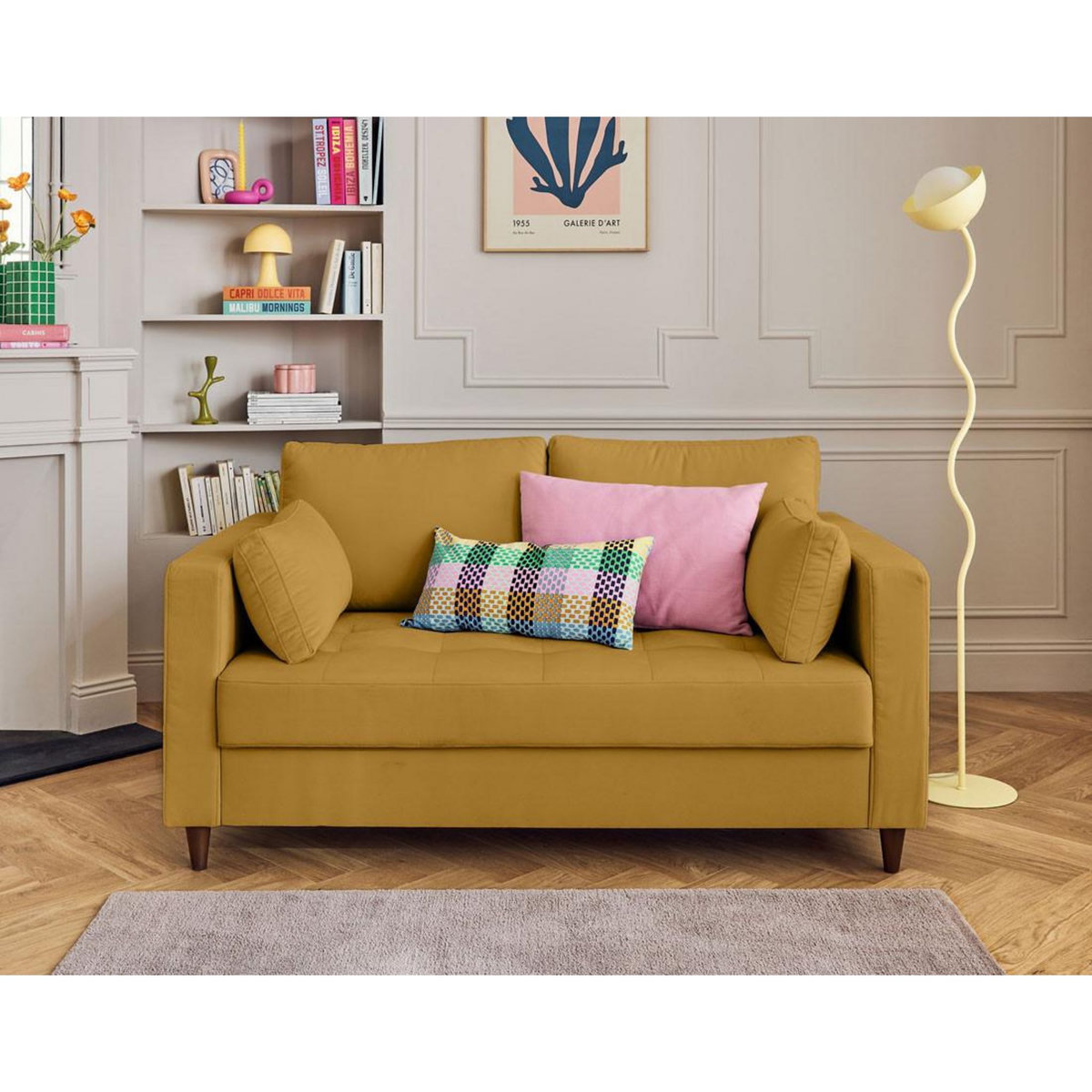 LISA DESIGN Anna - canapé droit 2 places avec poche en velours - pieds en bois