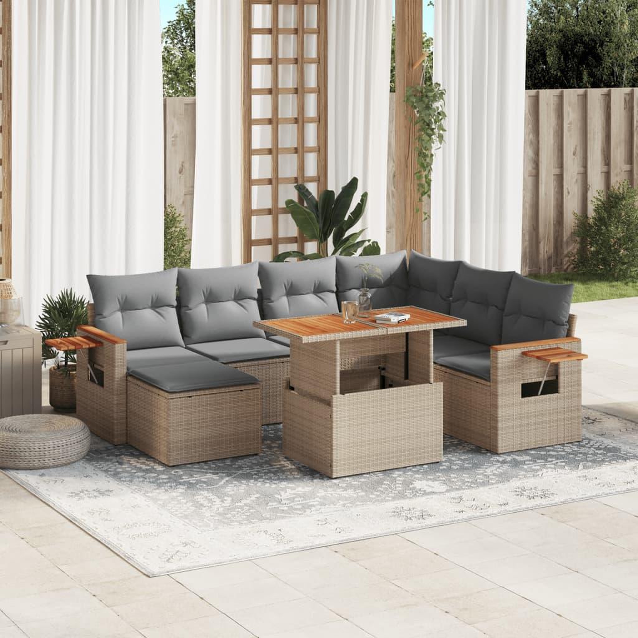 VIDAXL Salon de jardin avec coussins 8 pcs beige resine tressee