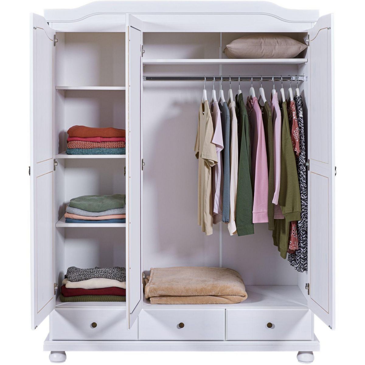 Armoire rustique en pin massif 3 portes  3 tiroirs L104cm BASTIAN