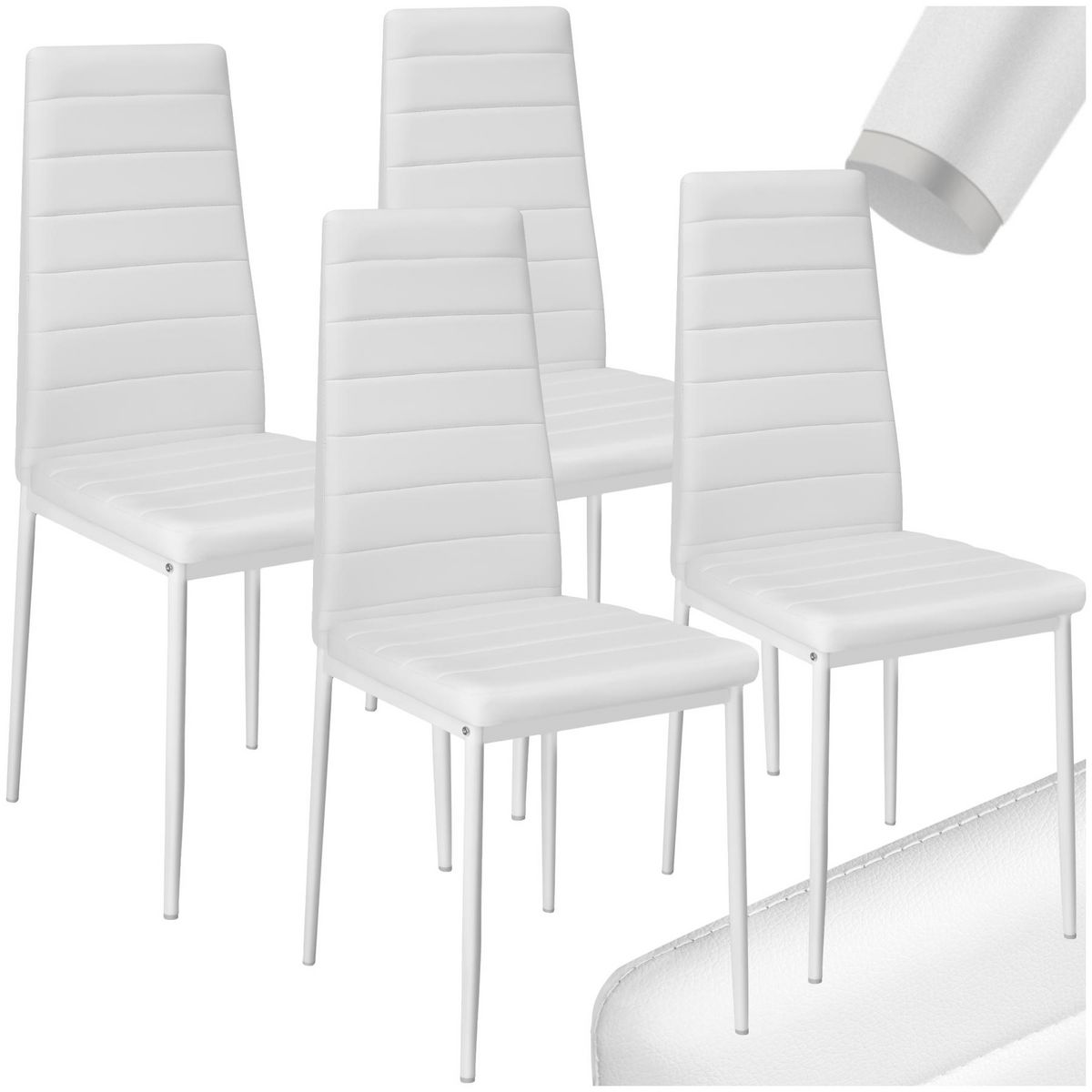 tectake Ensemble de chaises de salle à manger rembourrées avec revêtement aspect cuir blanc Lot de 4