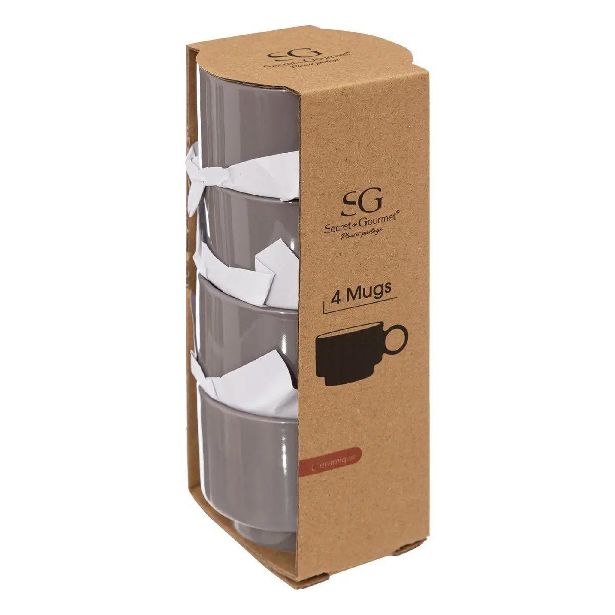 Voir la diapositive 3 : SECRET DE GOURMET Lot de 4 tasses à café  anne  10cl gris