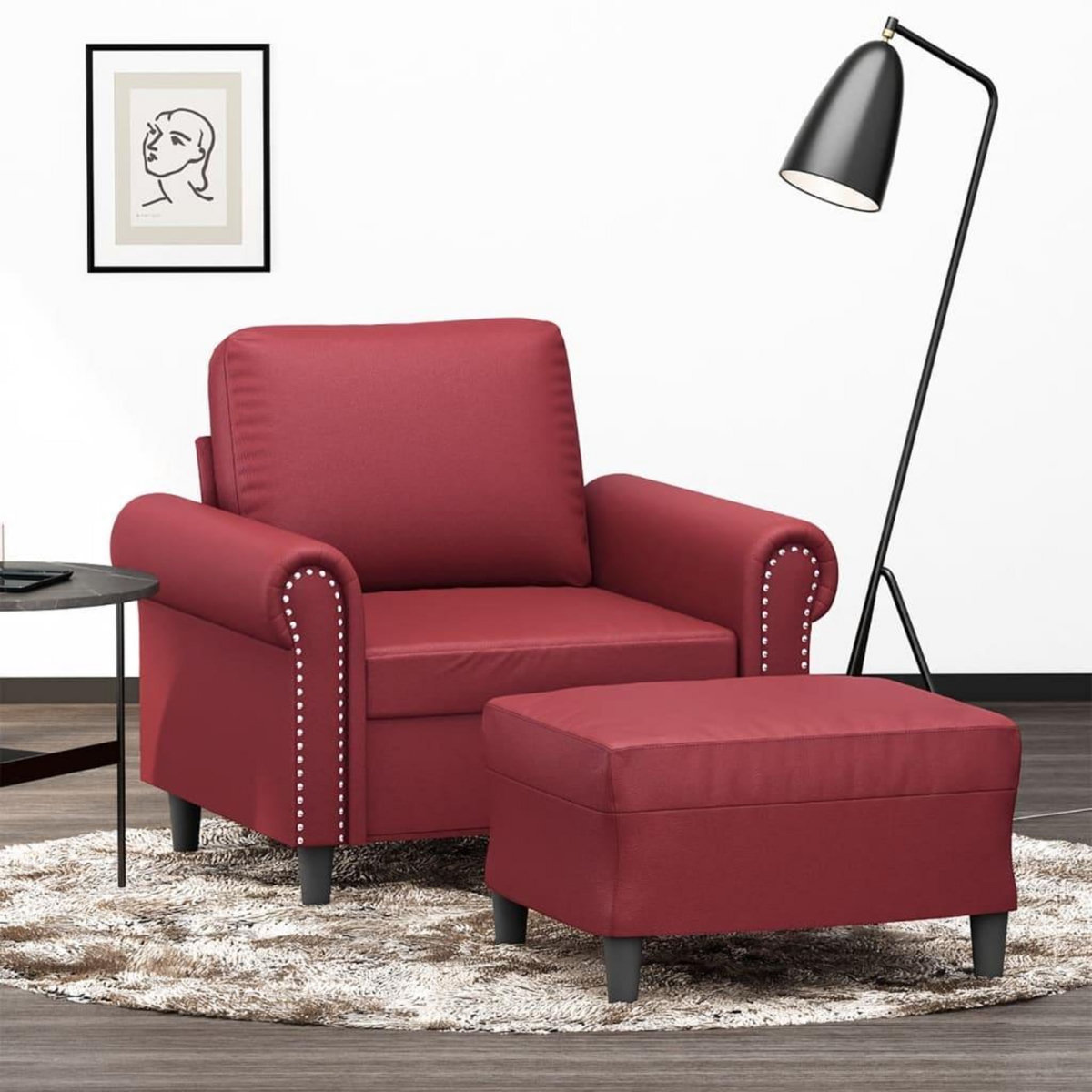 VIDAXL Fauteuil avec repose-pied Rouge bordeaux 60 cm Similicuir