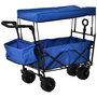 Voir la diapositive 3 : OUTSUNNY Chariot pliant avec toit, poignée, panier - chariot de plage - chariot de transport pliable tout-terrain métal noir oxford bleu