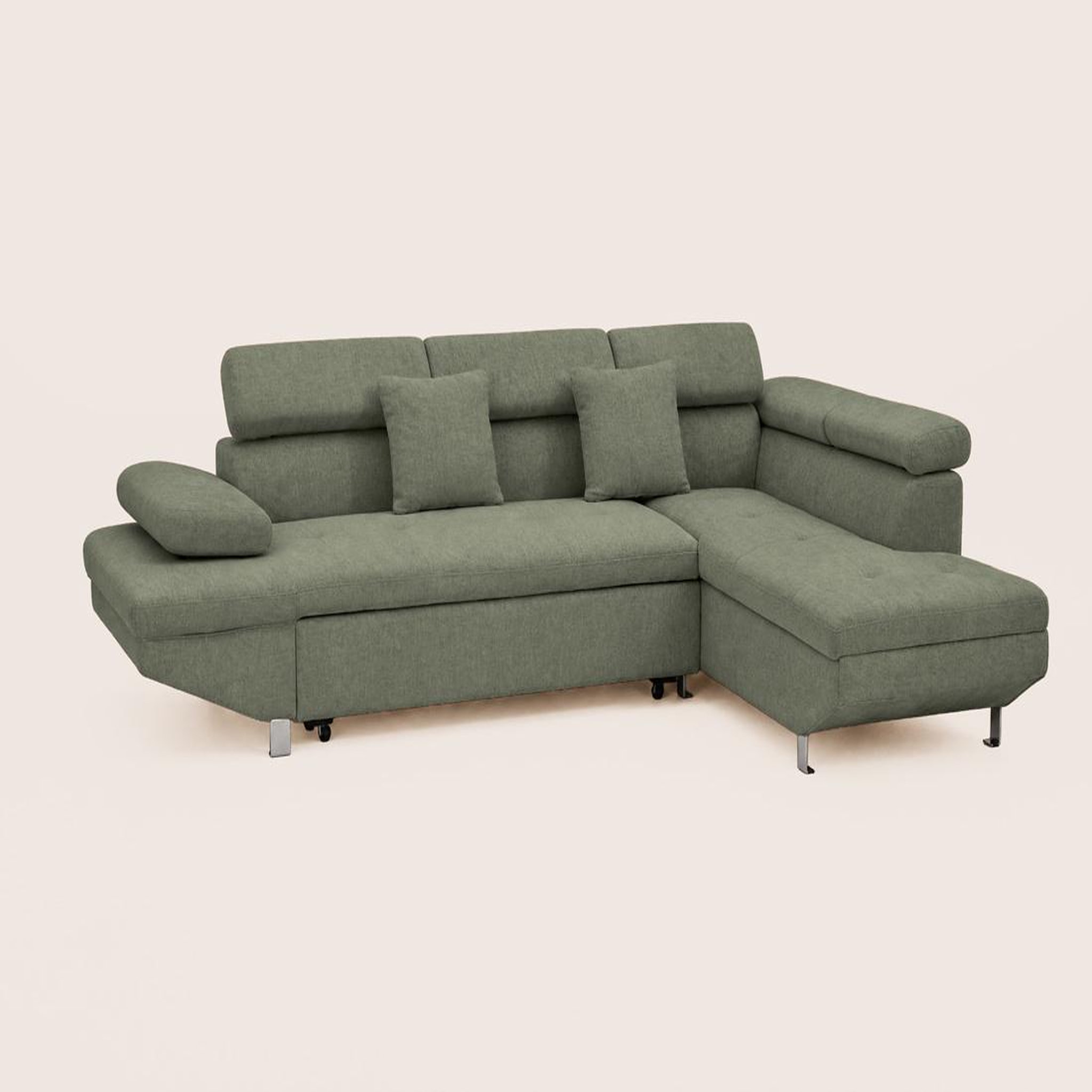 Voir la diapositive 3 : BEST MOBILIER Margaux - canapé d'angle droit 5 places convertible avec coffre et têtières réglables en velours texturé