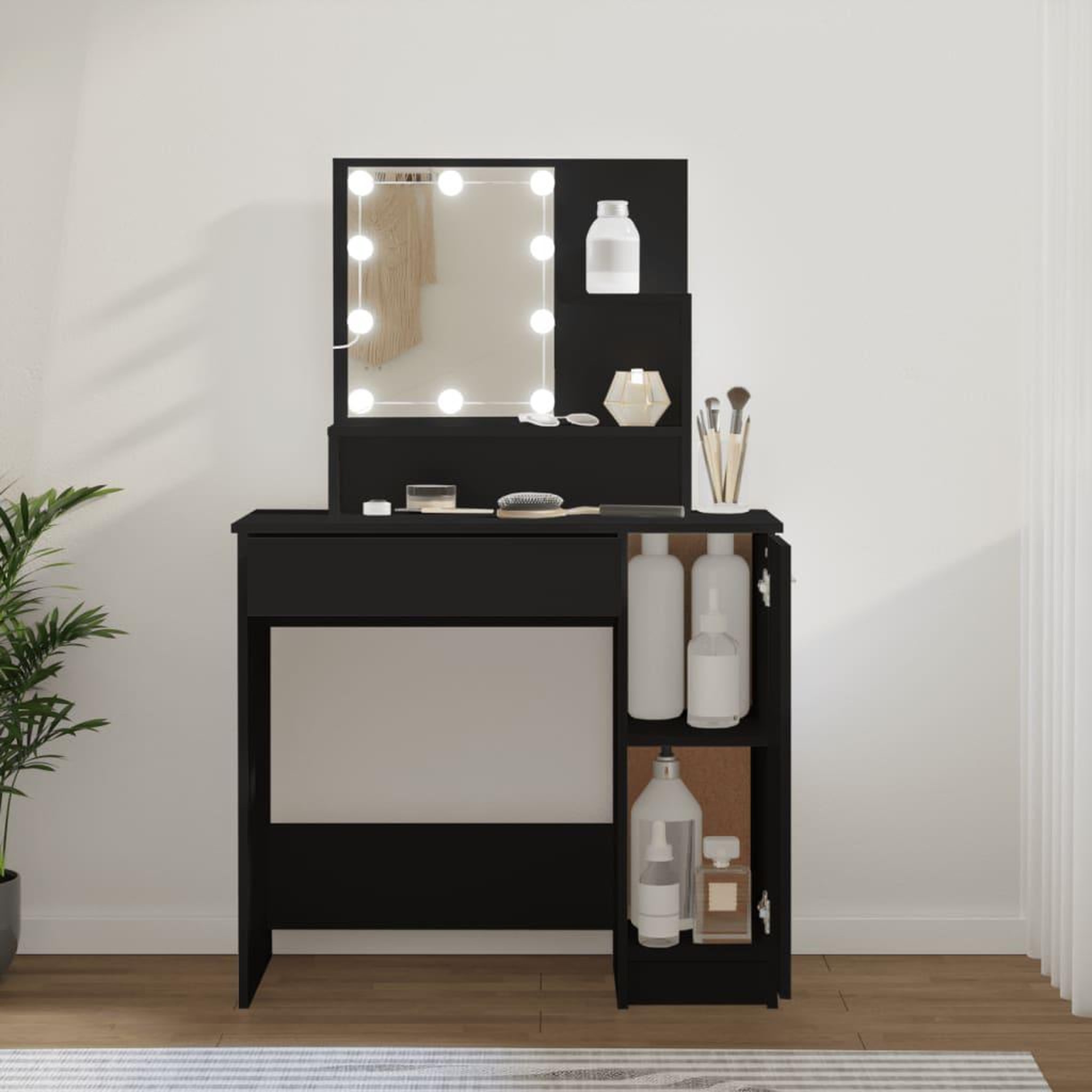 VIDAXL Coiffeuse avec LED noir 86,5x35x136 cm