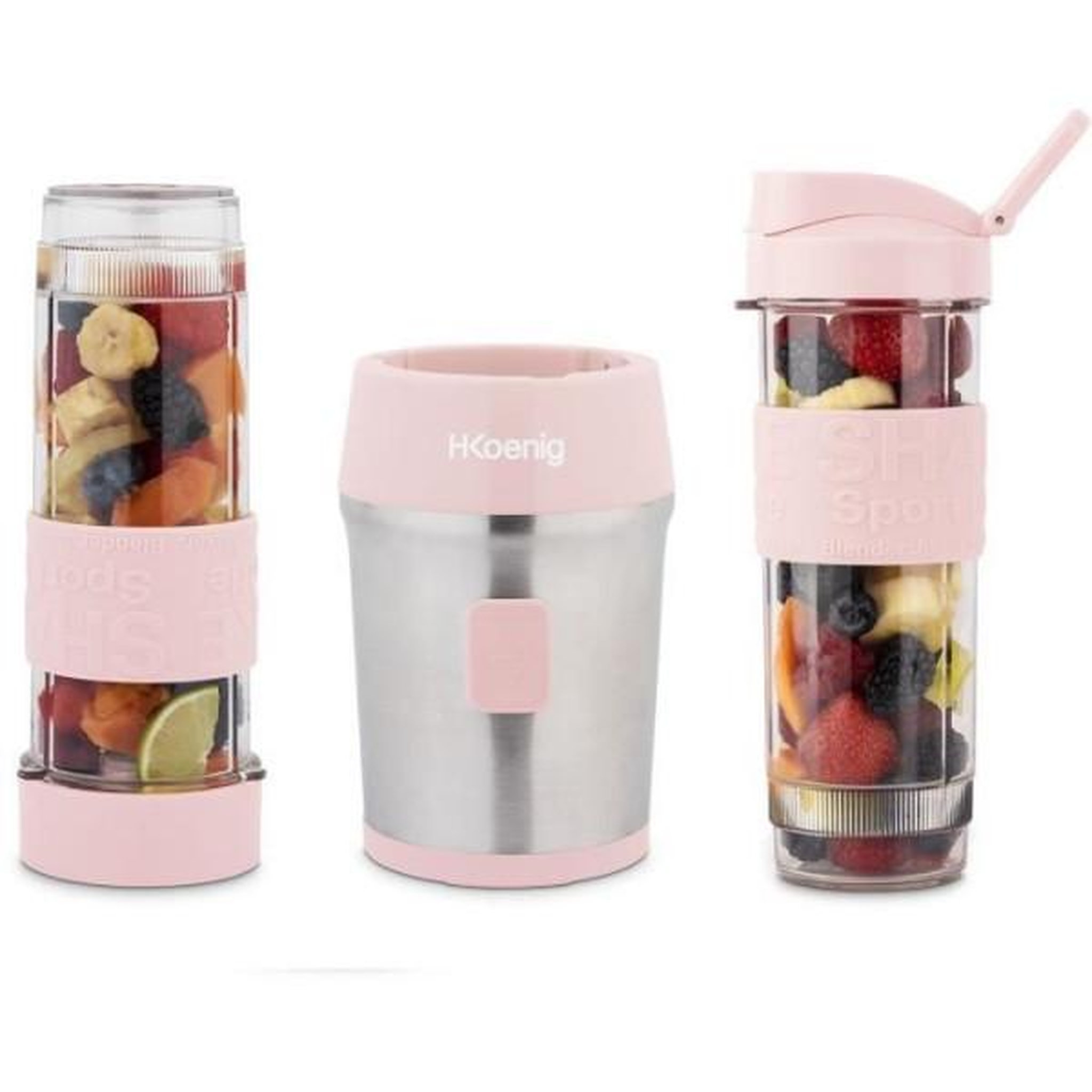 Voir la diapositive 5 : HKOENIG Blender Mini  - H.KoeNIG - SMOO12 - 300 W - 570 mL - Rose pastel - 2 gourdes incluses - Sans BPA