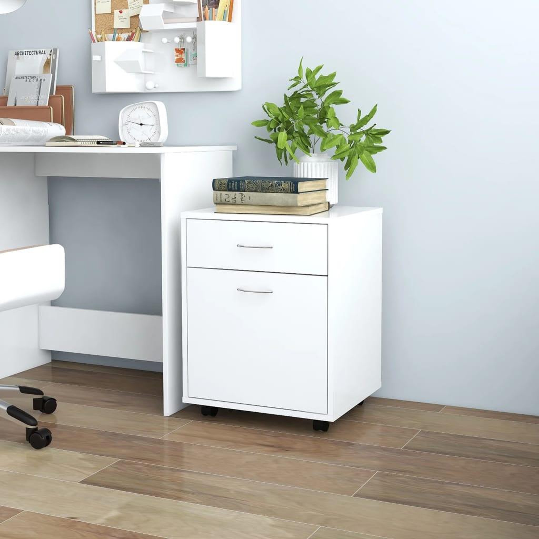 Voir la diapositive 1 : VIDAXL Armoire a roulettes Blanc 45x38x54 cm Bois d'ingenierie